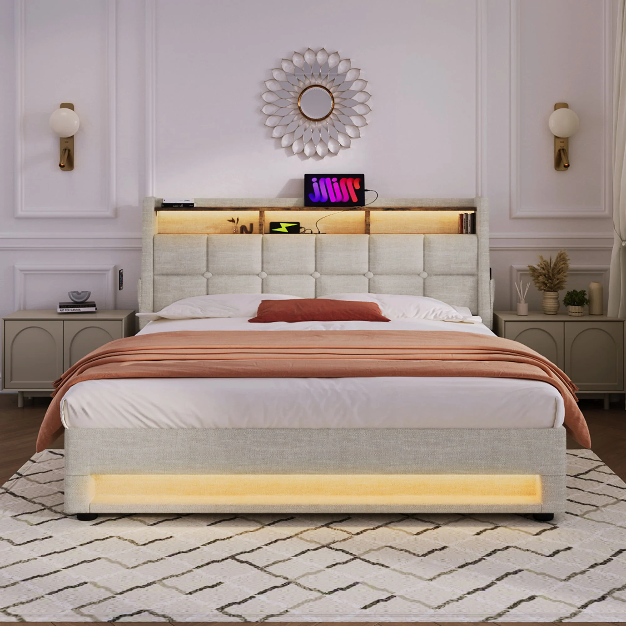 3623-upholstered-platform-bed-with-a-hydraulic-storage-system-led-and-usb-charging-without-mattress-4.webp Upholstered Platform Bed With A Hydraulic Storage System, LED And USB Charging (Without Mattress)