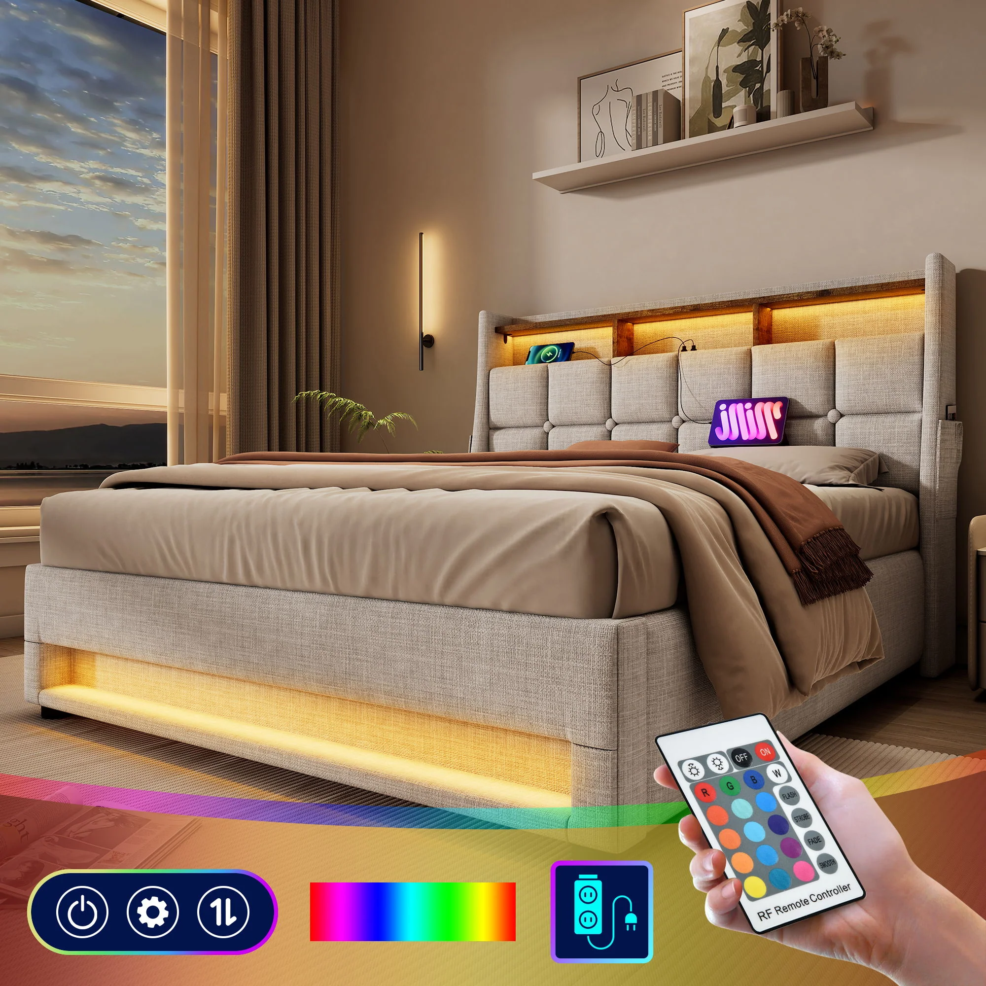 3623-upholstered-platform-bed-with-a-hydraulic-storage-system-led-and-usb-charging-without-mattress-41.webp Upholstered Platform Bed With A Hydraulic Storage System, LED And USB Charging (Without Mattress)