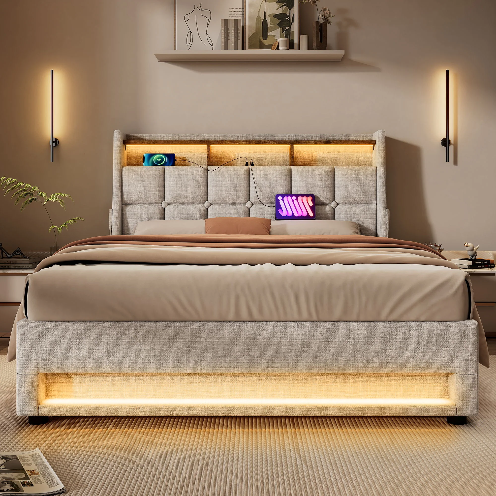 3623-upholstered-platform-bed-with-a-hydraulic-storage-system-led-and-usb-charging-without-mattress-43.webp Upholstered Platform Bed With A Hydraulic Storage System, LED And USB Charging (Without Mattress)