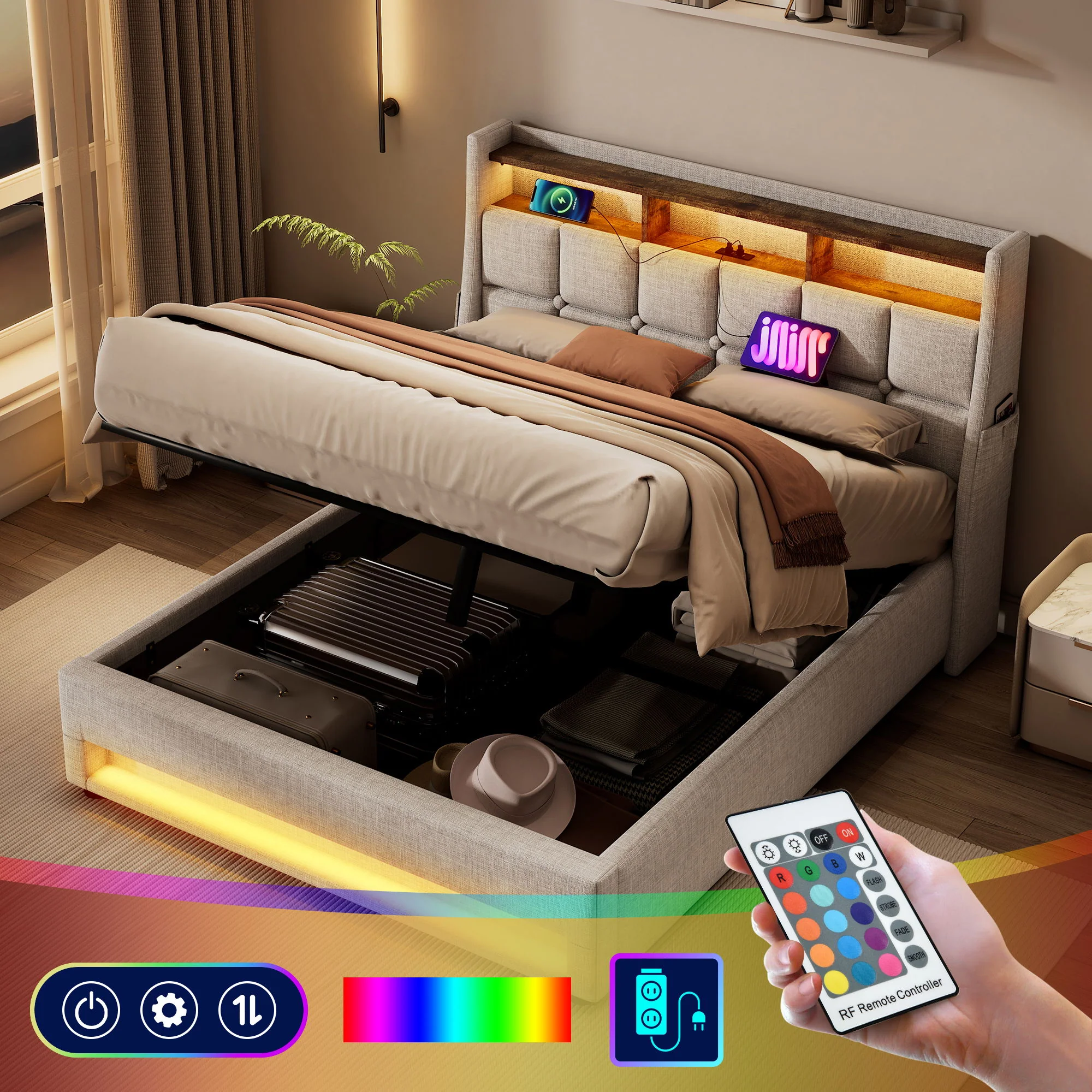 3623-upholstered-platform-bed-with-a-hydraulic-storage-system-led-and-usb-charging-without-mattress-44.webp Upholstered Platform Bed With A Hydraulic Storage System, LED And USB Charging (Without Mattress)