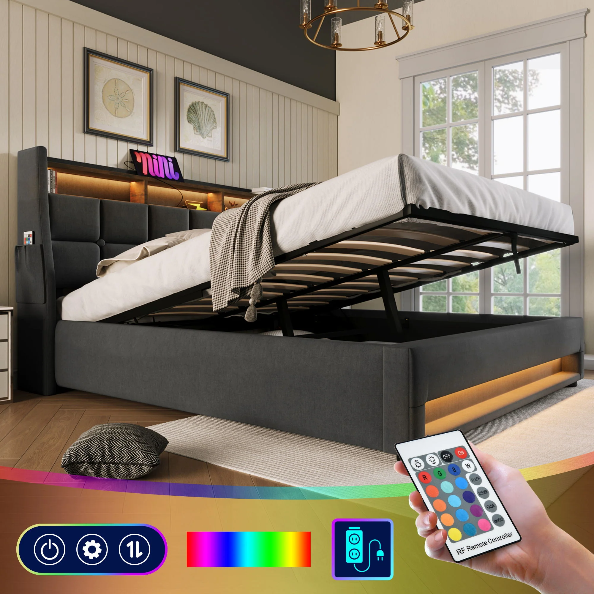 3623-upholstered-platform-bed-with-a-hydraulic-storage-system-led-and-usb-charging-without-mattress-45.webp Upholstered Platform Bed With A Hydraulic Storage System, LED And USB Charging (Without Mattress)