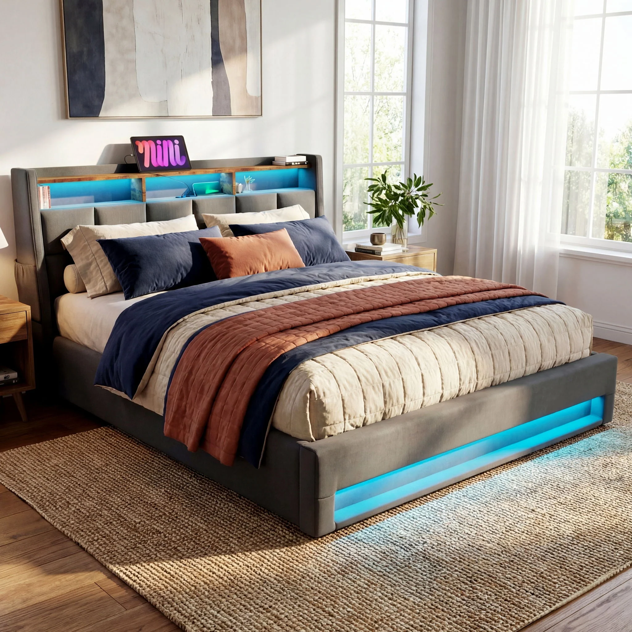 3623-upholstered-platform-bed-with-a-hydraulic-storage-system-led-and-usb-charging-without-mattress-46.webp Upholstered Platform Bed With A Hydraulic Storage System, LED And USB Charging (Without Mattress)
