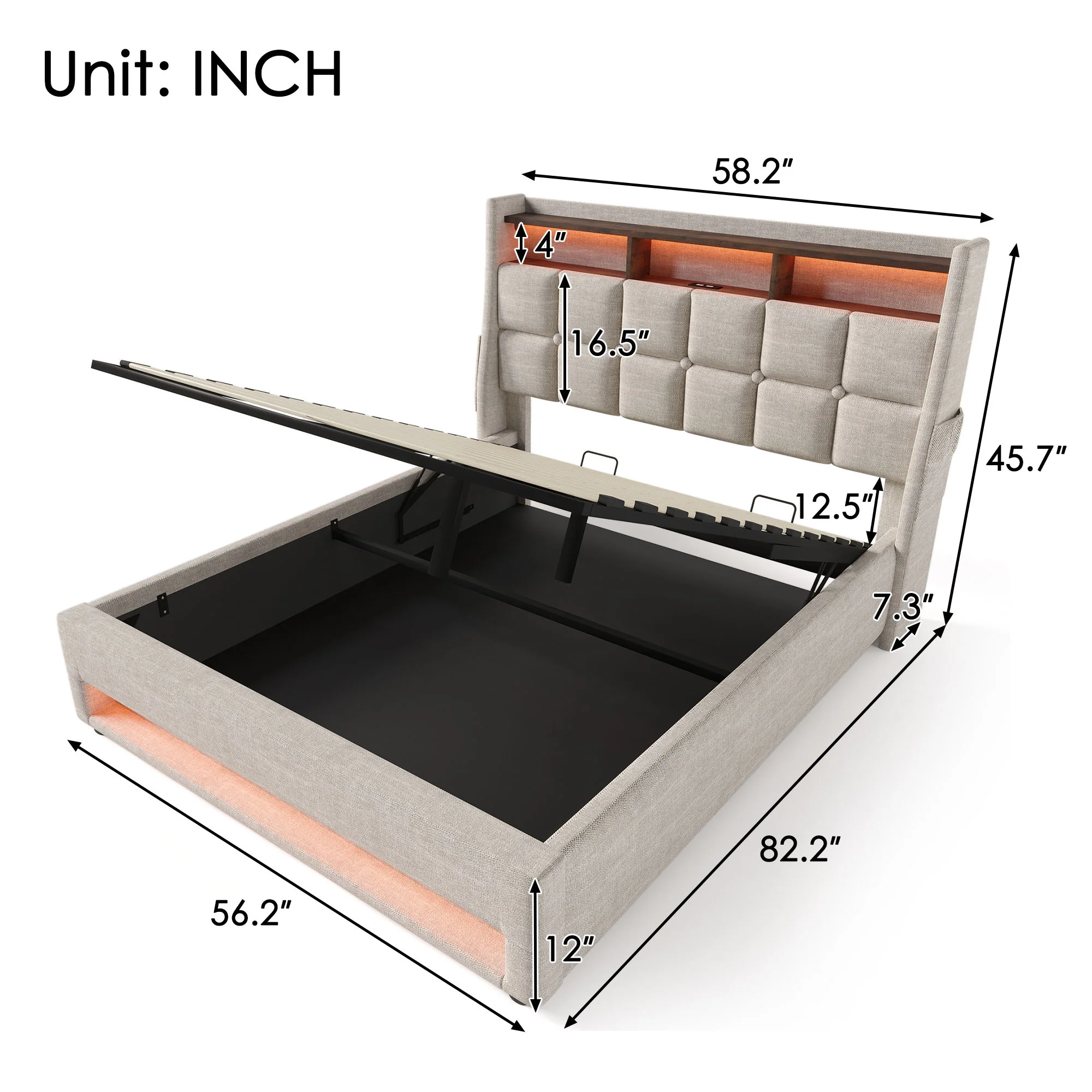 3623-upholstered-platform-bed-with-a-hydraulic-storage-system-led-and-usb-charging-without-mattress-47.webp Upholstered Platform Bed With A Hydraulic Storage System, LED And USB Charging (Without Mattress)