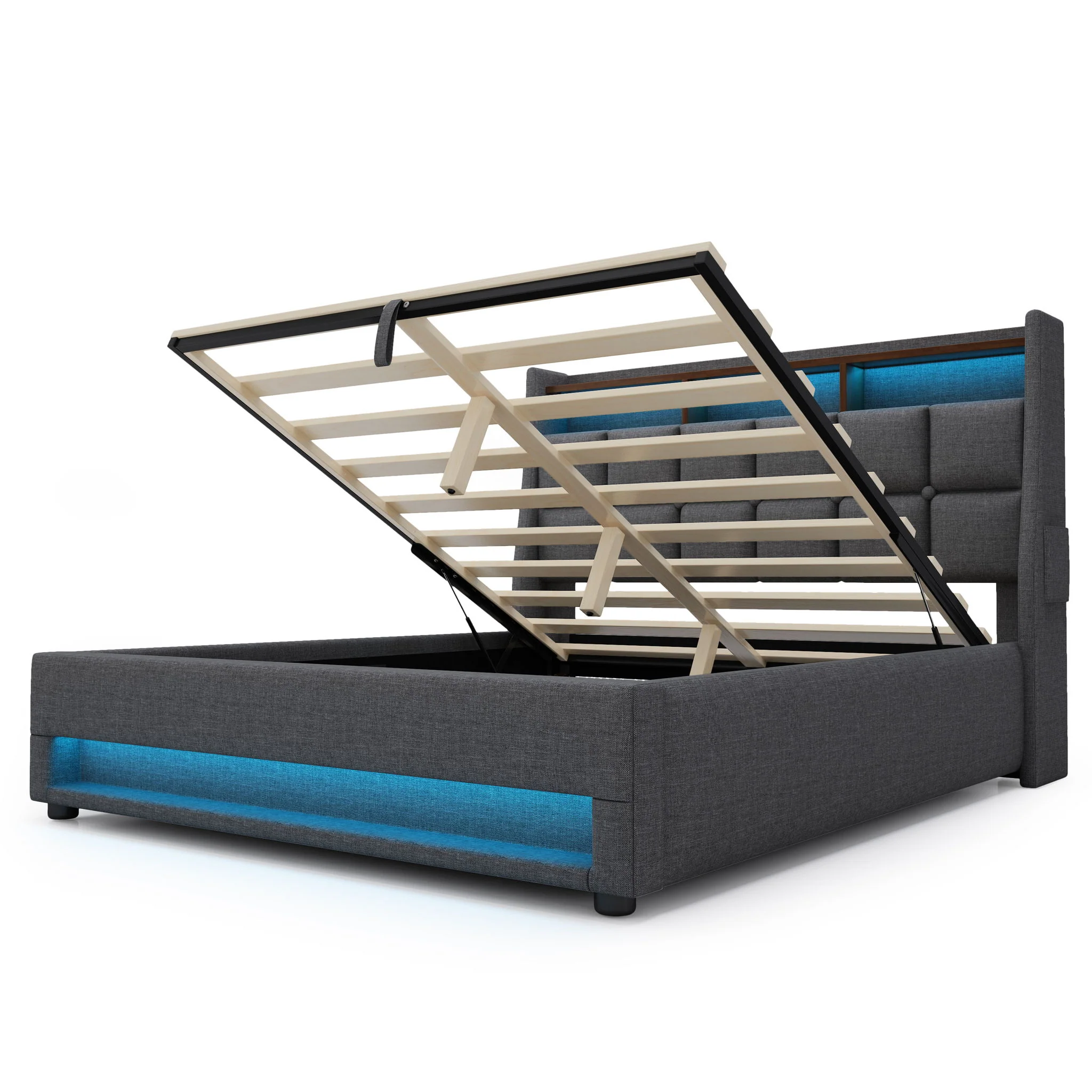 3623-upholstered-platform-bed-with-a-hydraulic-storage-system-led-and-usb-charging-without-mattress-5.webp Upholstered Platform Bed With A Hydraulic Storage System, LED And USB Charging (Without Mattress)