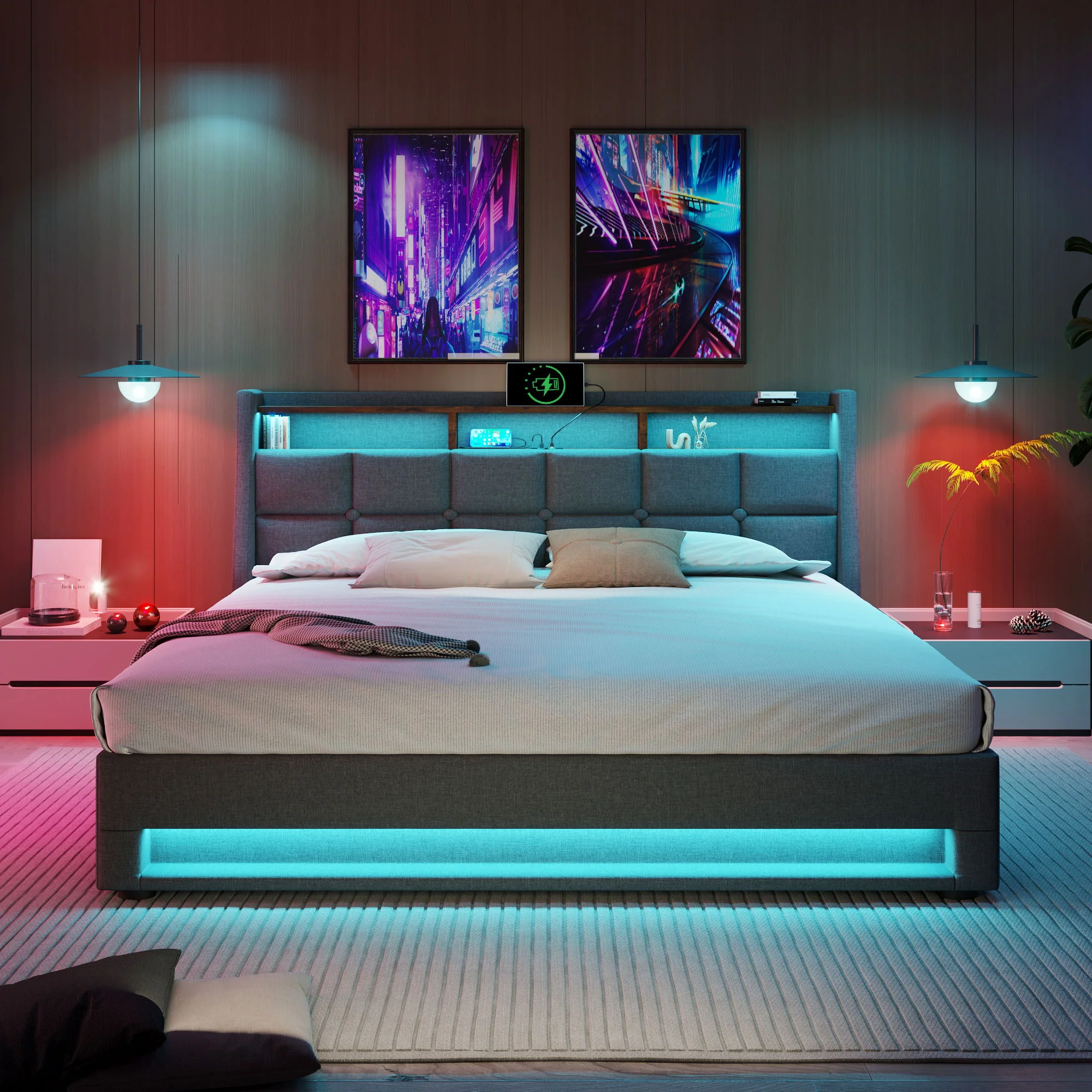 3623-upholstered-platform-bed-with-a-hydraulic-storage-system-led-and-usb-charging-without-mattress-50.webp Upholstered Platform Bed With A Hydraulic Storage System, LED And USB Charging (Without Mattress)