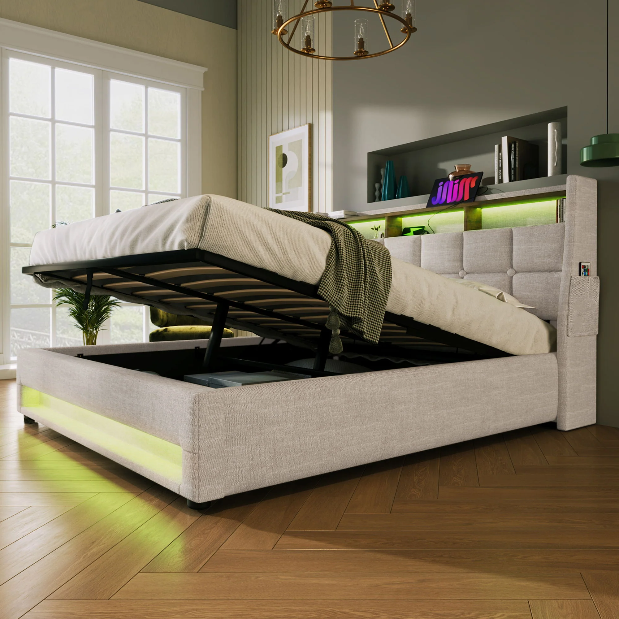 3623-upholstered-platform-bed-with-a-hydraulic-storage-system-led-and-usb-charging-without-mattress-7.webp Upholstered Platform Bed With A Hydraulic Storage System, LED And USB Charging (Without Mattress)
