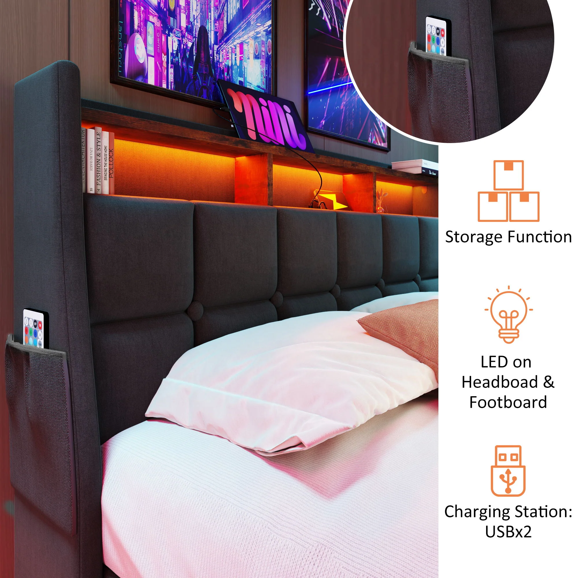 3623-upholstered-platform-bed-with-a-hydraulic-storage-system-led-and-usb-charging-without-mattress-8.webp Upholstered Platform Bed With A Hydraulic Storage System, LED And USB Charging (Without Mattress)
