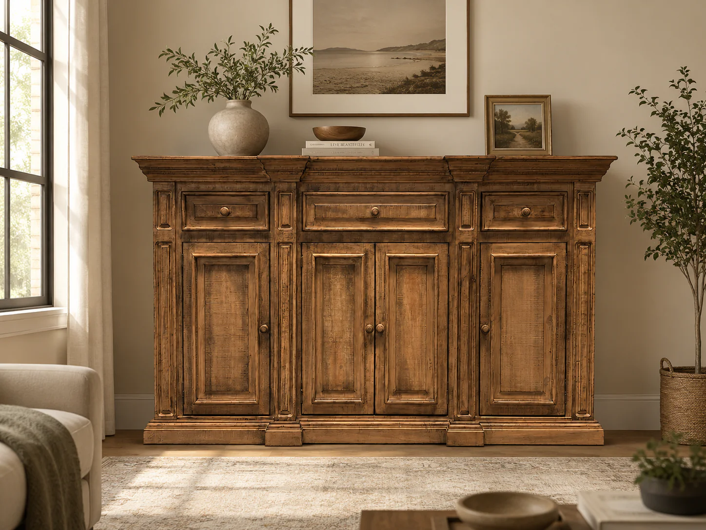 3640-rustic-solid-wood-75-buffet-server-in-distressed-honey-brown-1.webp Rustic Solid Wood 75" Buffet Server in Distressed Honey Brown