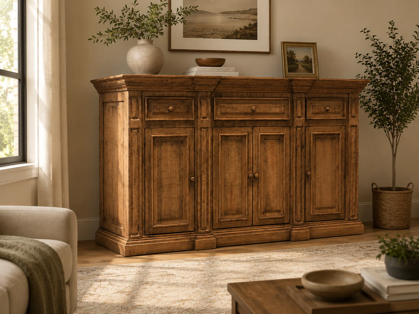 3640-rustic-solid-wood-75-buffet-server-in-distressed-honey-brown-2.webp Rustic Solid Wood 75" Buffet Server in Distressed Honey Brown