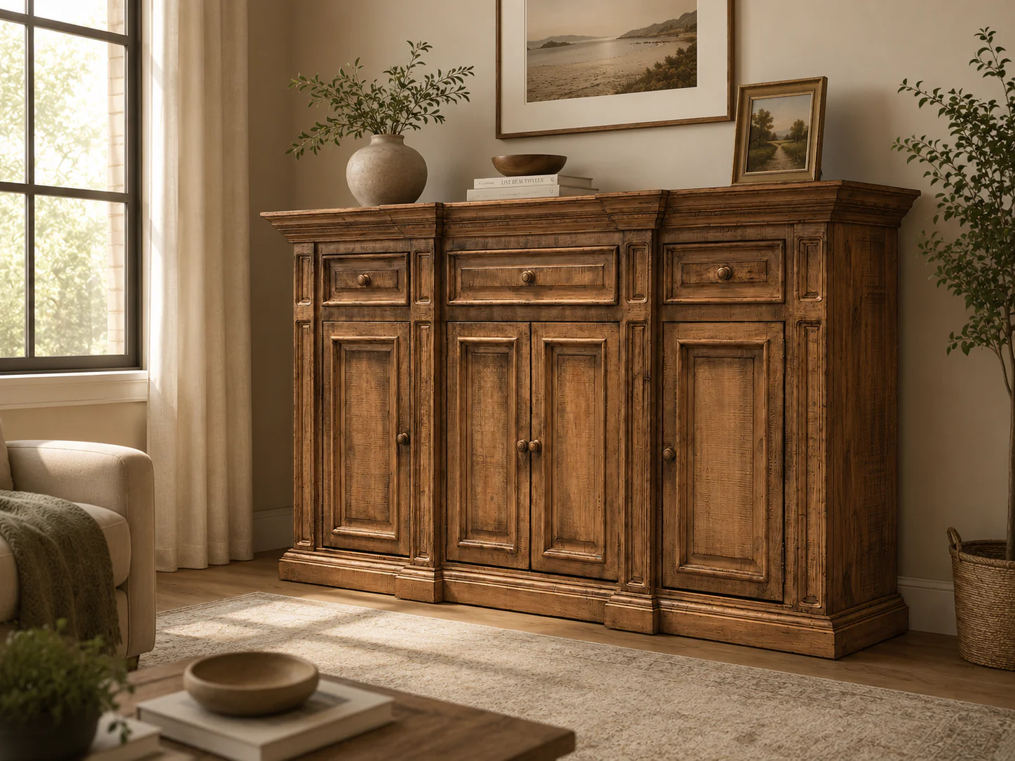 3640-rustic-solid-wood-75-buffet-server-in-distressed-honey-brown-3.webp Rustic Solid Wood 75" Buffet Server in Distressed Honey Brown