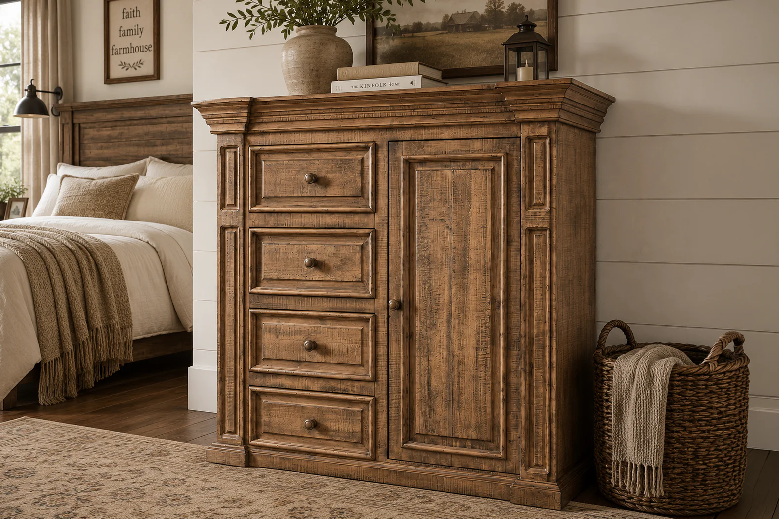 3654-traditional-rustic-natural-wood-chest-with-drawers-cabinet-door-carved-panel-design-1.webp Traditional Rustic Natural Wood Chest with Drawers, Cabinet Door & Carved Panel Design