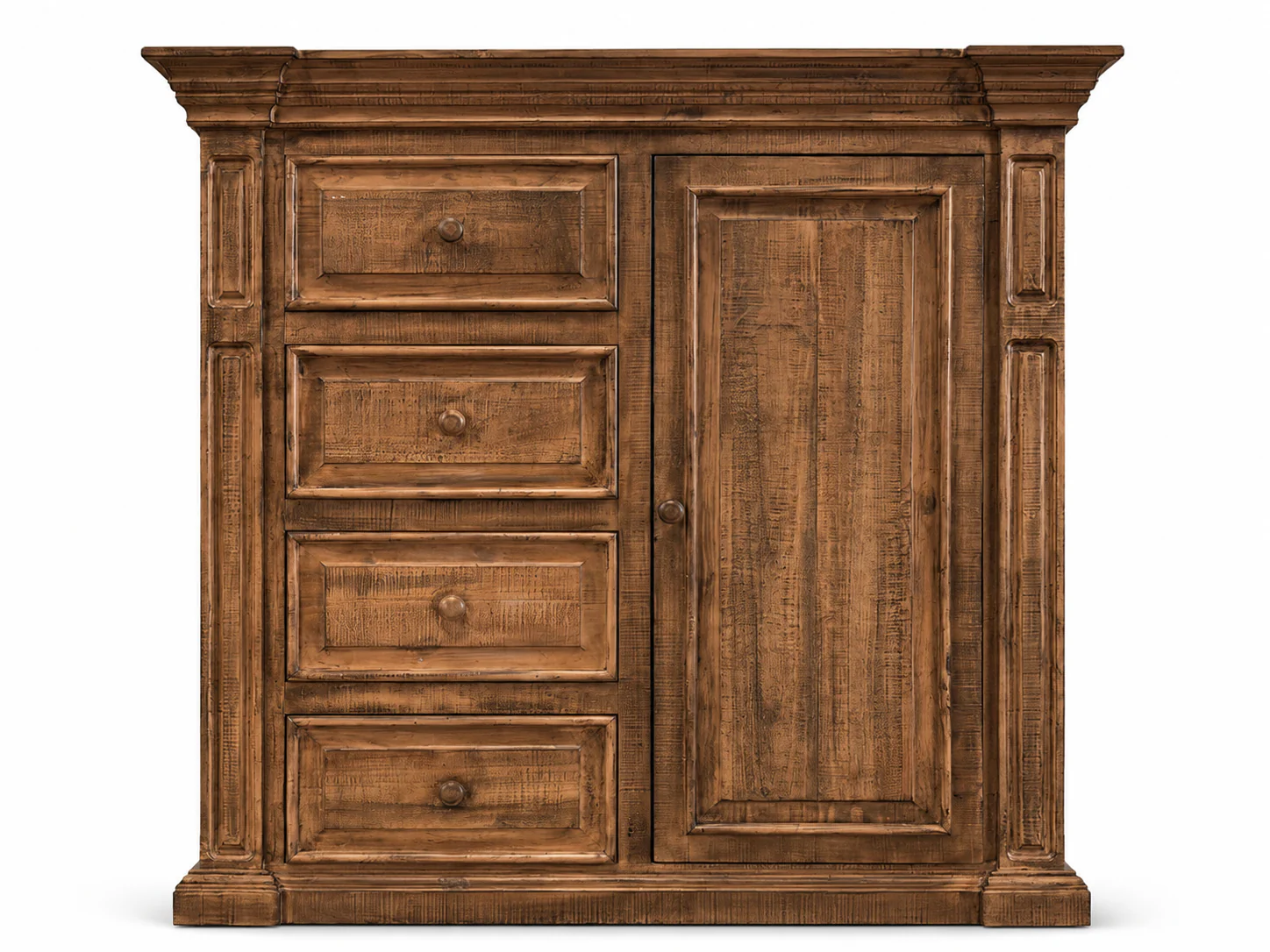 3654-traditional-rustic-natural-wood-chest-with-drawers-cabinet-door-carved-panel-design-2.webp Traditional Rustic Natural Wood Chest with Drawers, Cabinet Door & Carved Panel Design