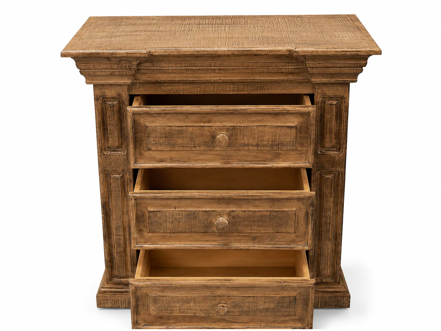 Traditional Rustic Natural Wood 6 Piece Bedroom Set with Panel Bed, Dresser, Mirror & Nightstand