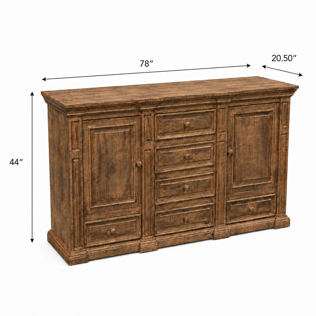 Traditional Rustic Natural Wood 6 Piece Bedroom Set with Panel Bed, Dresser, Mirror & Nightstand