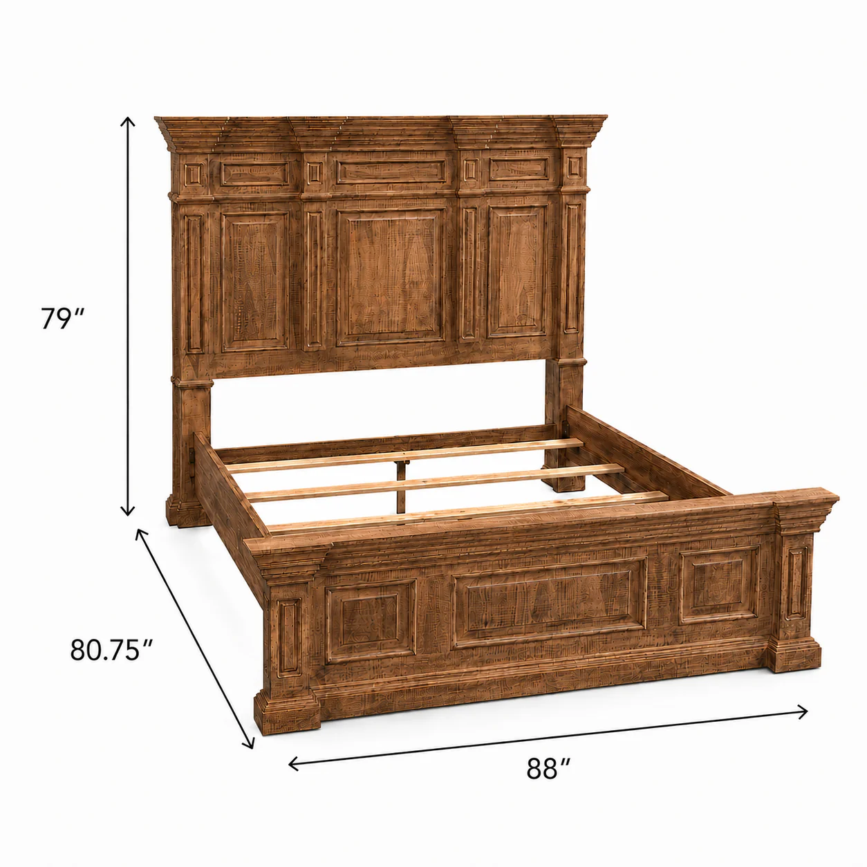 Traditional Rustic Natural Wood 6 Piece Bedroom Set with Panel Bed, Dresser, Mirror & Nightstand