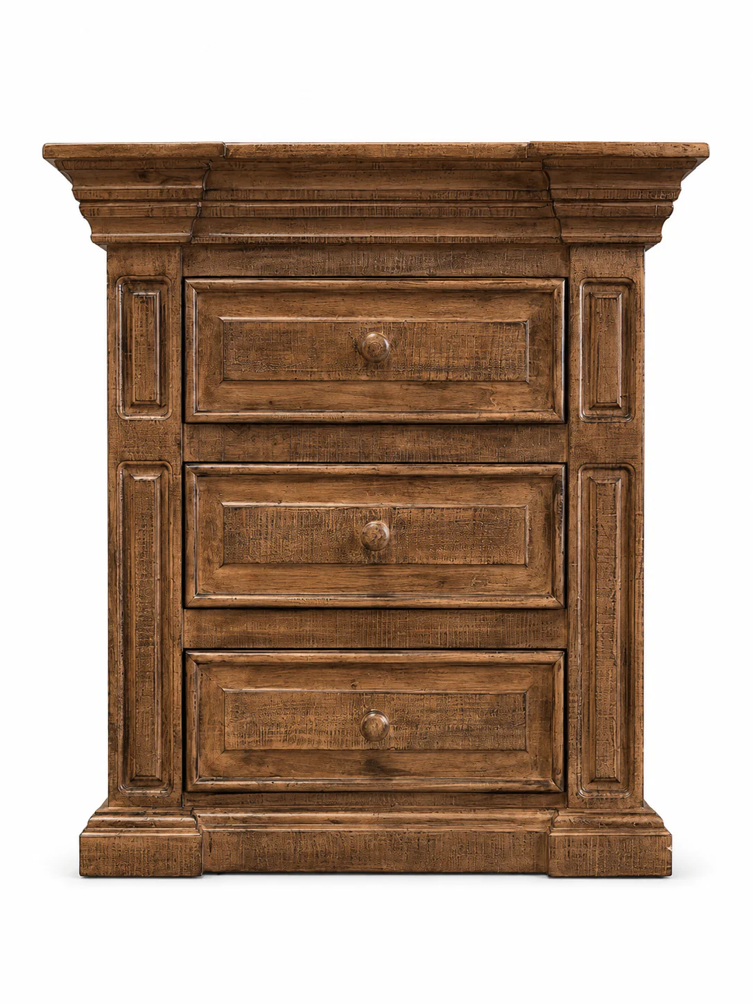 Traditional Rustic Natural Wood 6 Piece Bedroom Set with Panel Bed, Dresser, Mirror & Nightstand