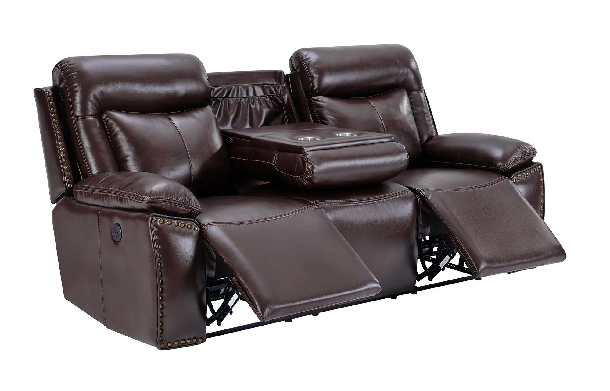 3-Piece Brown Power Reclining Living Room Set with Console Loveseat, USB & Bluetooth Speaker