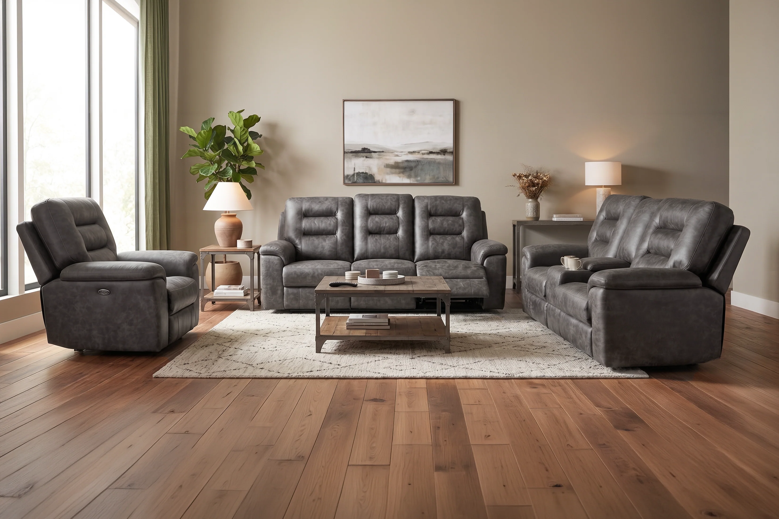3669-contemporary-gray-3-piece-power-reclining-living-room-set-with-console-cup-holders-1.webp Contemporary Gray 3-Piece Power Reclining Living Room Set with Console & Cup Holders