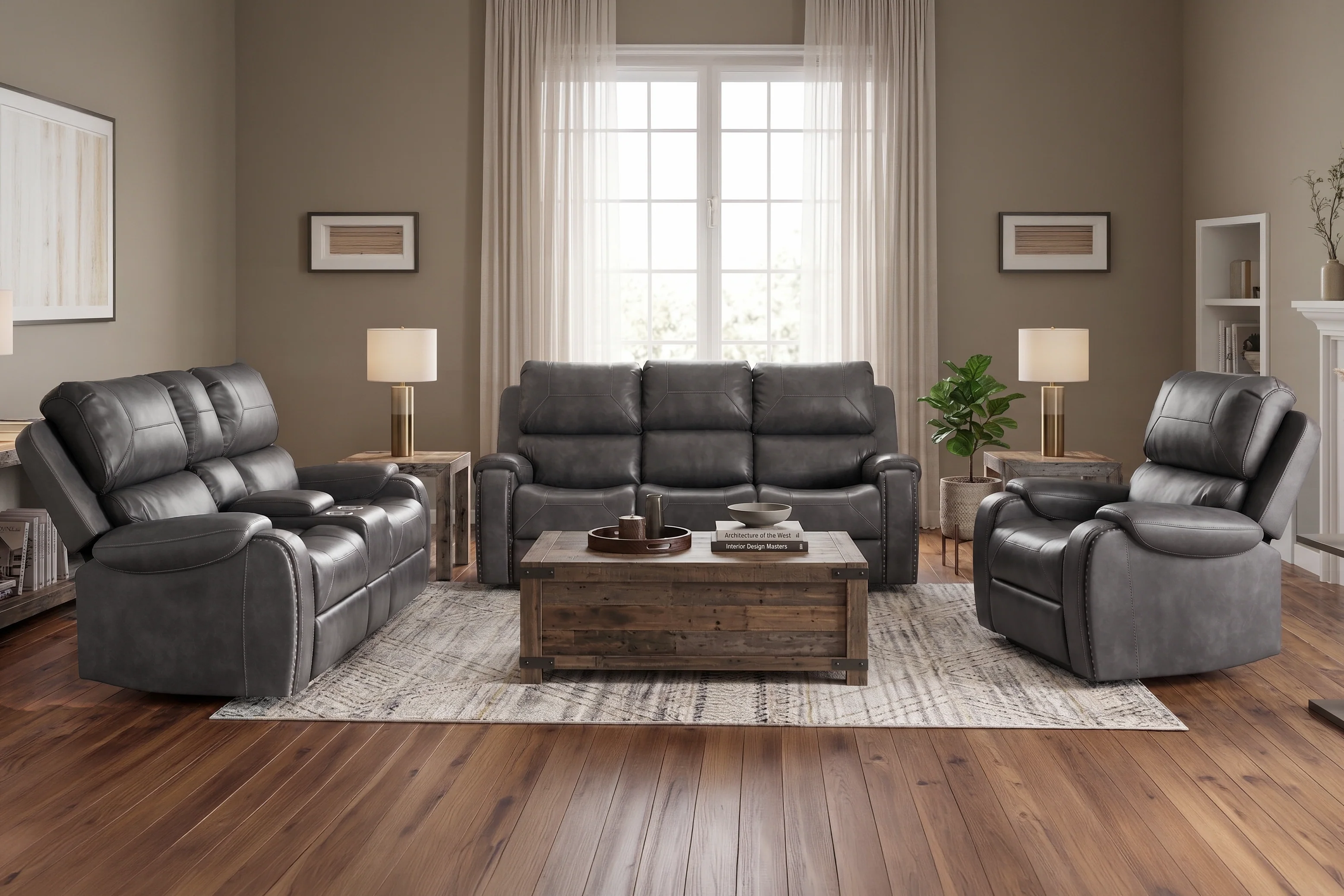 3670-contemporary-gray-3-piece-power-reclining-living-room-set-with-console-cup-holders-1.webp Contemporary Gray 3-Piece Power Reclining Living Room Set with Console & Cup Holders