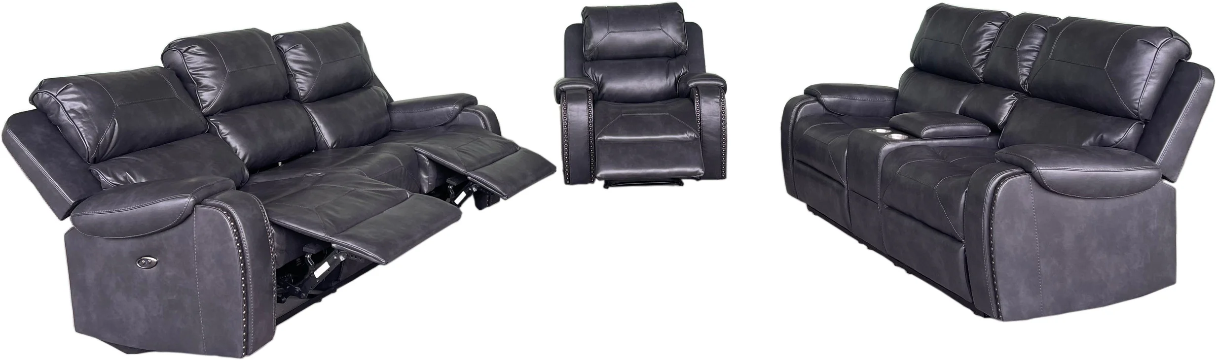 Contemporary Gray 3-Piece Power Reclining Living Room Set with Console & Cup Holders
