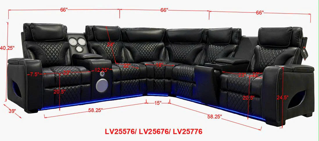 Contemporary Gray Power Reclining Sectional with Power Headrests, LED, Speakers & Wireless Charging
