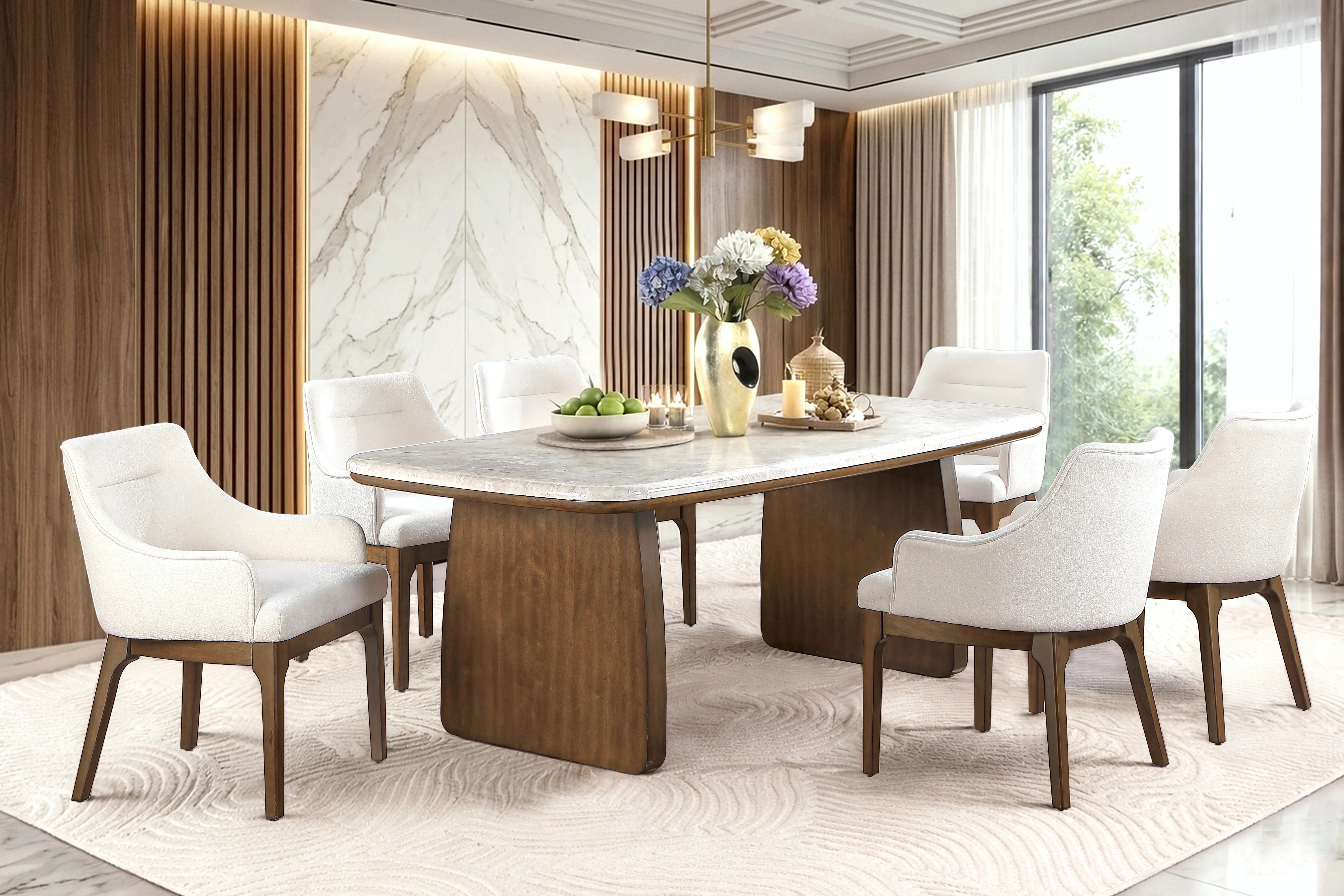 3672-contemporary-walnut-brown-light-beige-7-piece-dining-room-set-with-ivory-upholstered-chairs-1.webp Contemporary Walnut Brown & Light Beige 7-Piece Dining Room Set with Ivory Upholstered Chairs