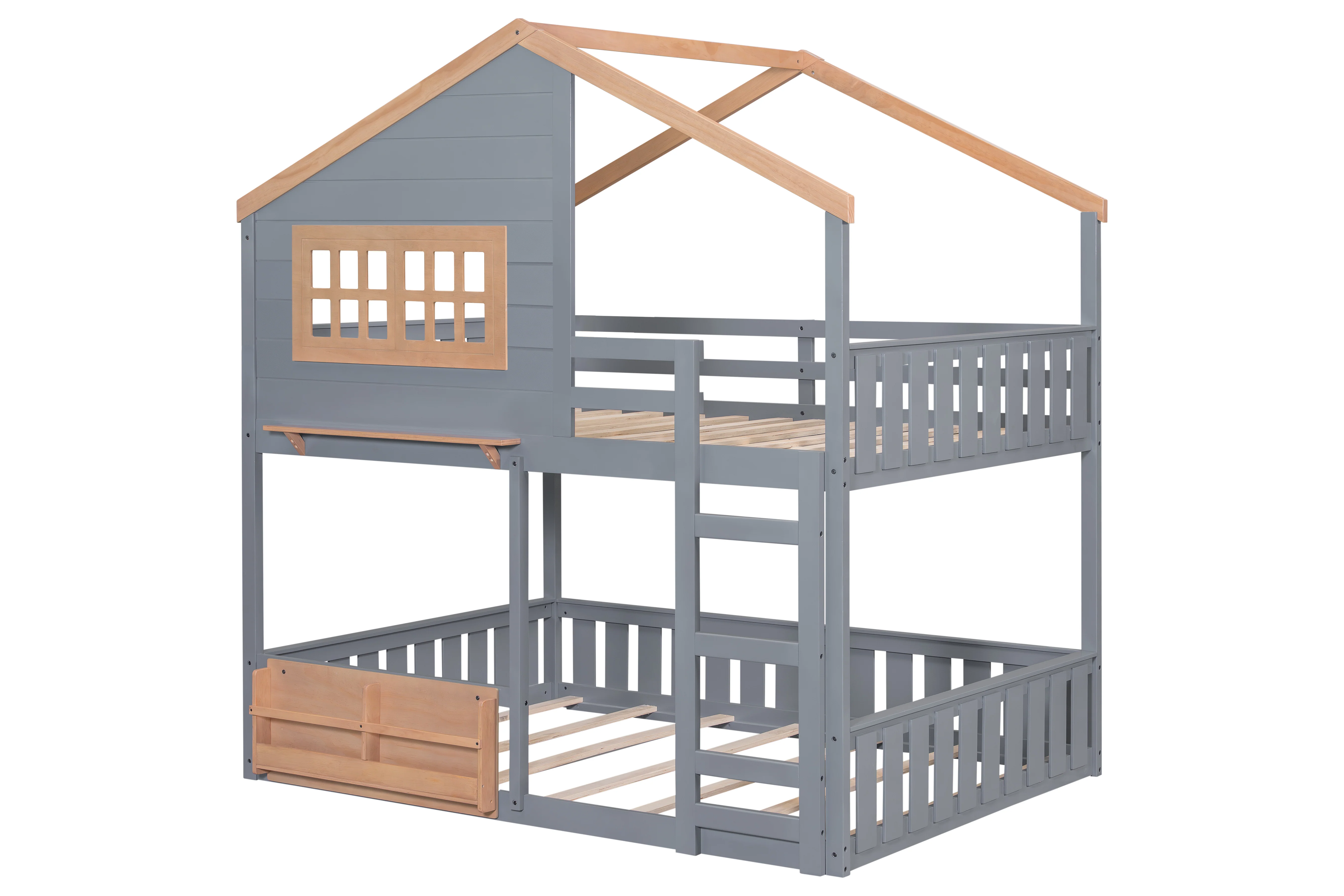 3681-modern-farmhouse-house-frame-full-over-full-bunk-bed-with-ladder-guard-rails-built-in-shelf-gray-3.webp Modern Farmhouse House-Frame Full-over-Full Bunk Bed with Ladder, Guard Rails & Built-In Shelf (Gray)