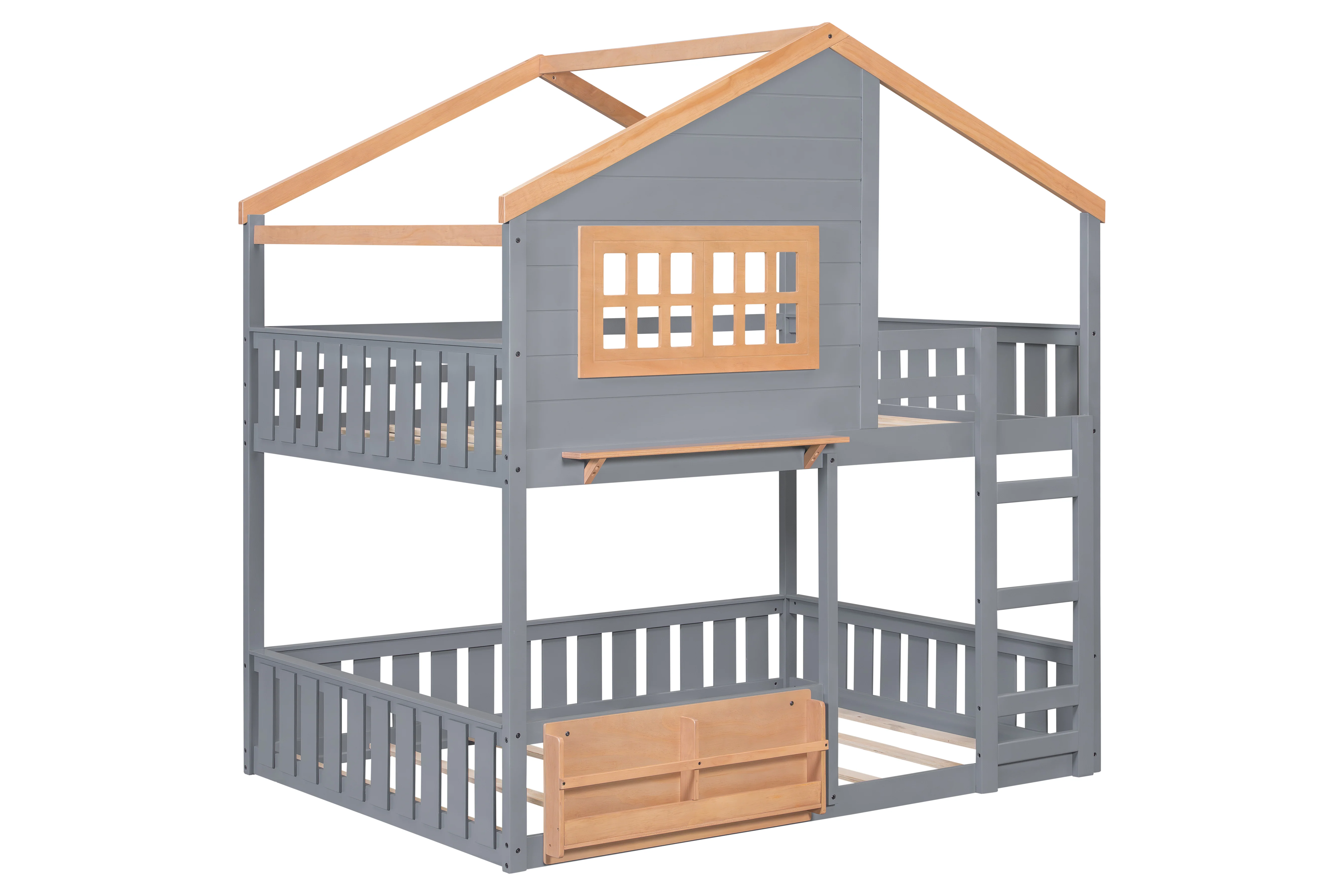 3681-modern-farmhouse-house-frame-full-over-full-bunk-bed-with-ladder-guard-rails-built-in-shelf-gray-4.webp Modern Farmhouse House-Frame Full-over-Full Bunk Bed with Ladder, Guard Rails & Built-In Shelf (Gray)