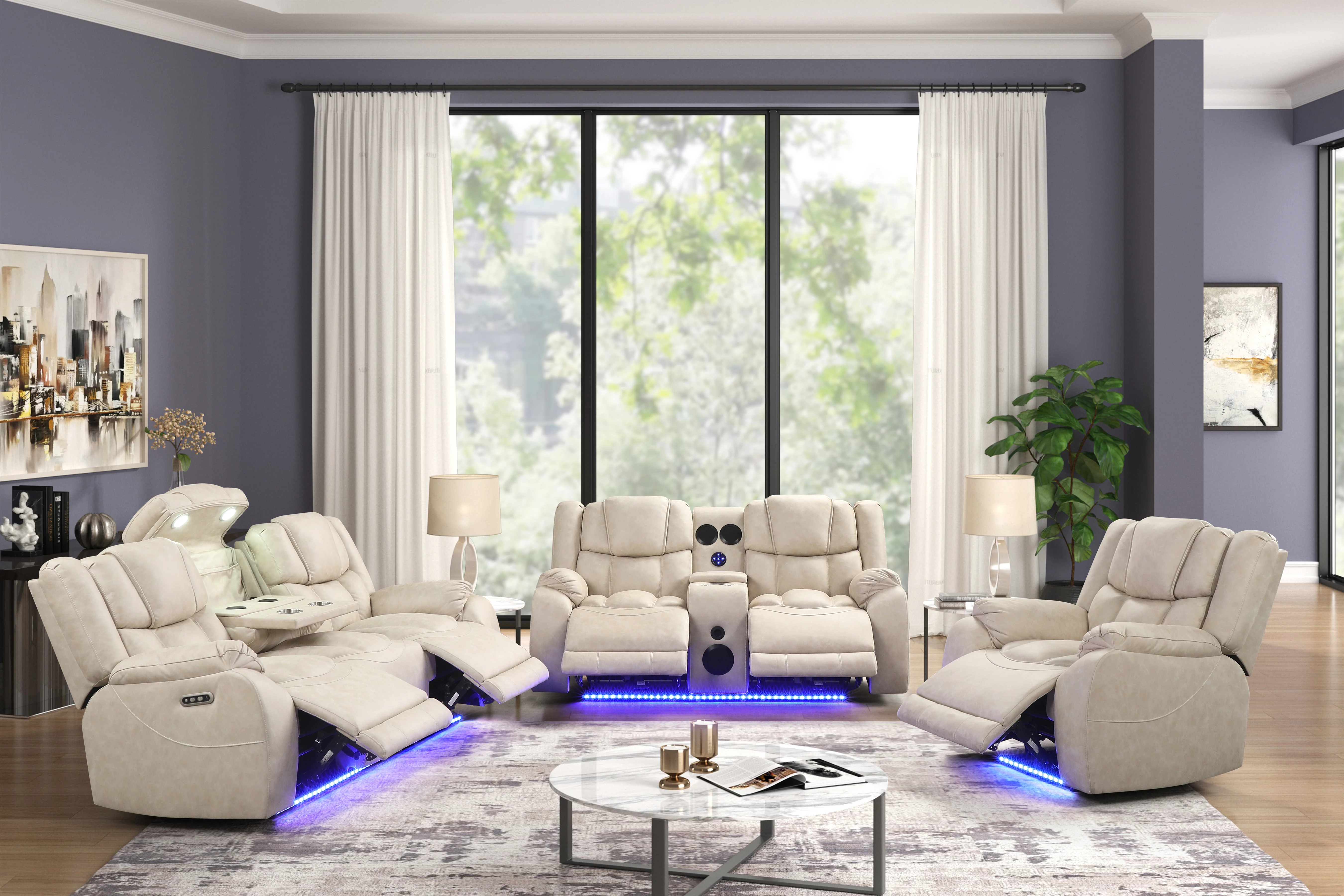 3695-beige-air-leather-3-piece-power-reclining-living-room-set-w-led-lights-usb-wireless-charging-bluetooth-speaker-1.webp Beige Air Leather 3-Piece Power Reclining Living Room Set w/ LED Lights, USB, Wireless Charging & Bluetooth Speaker