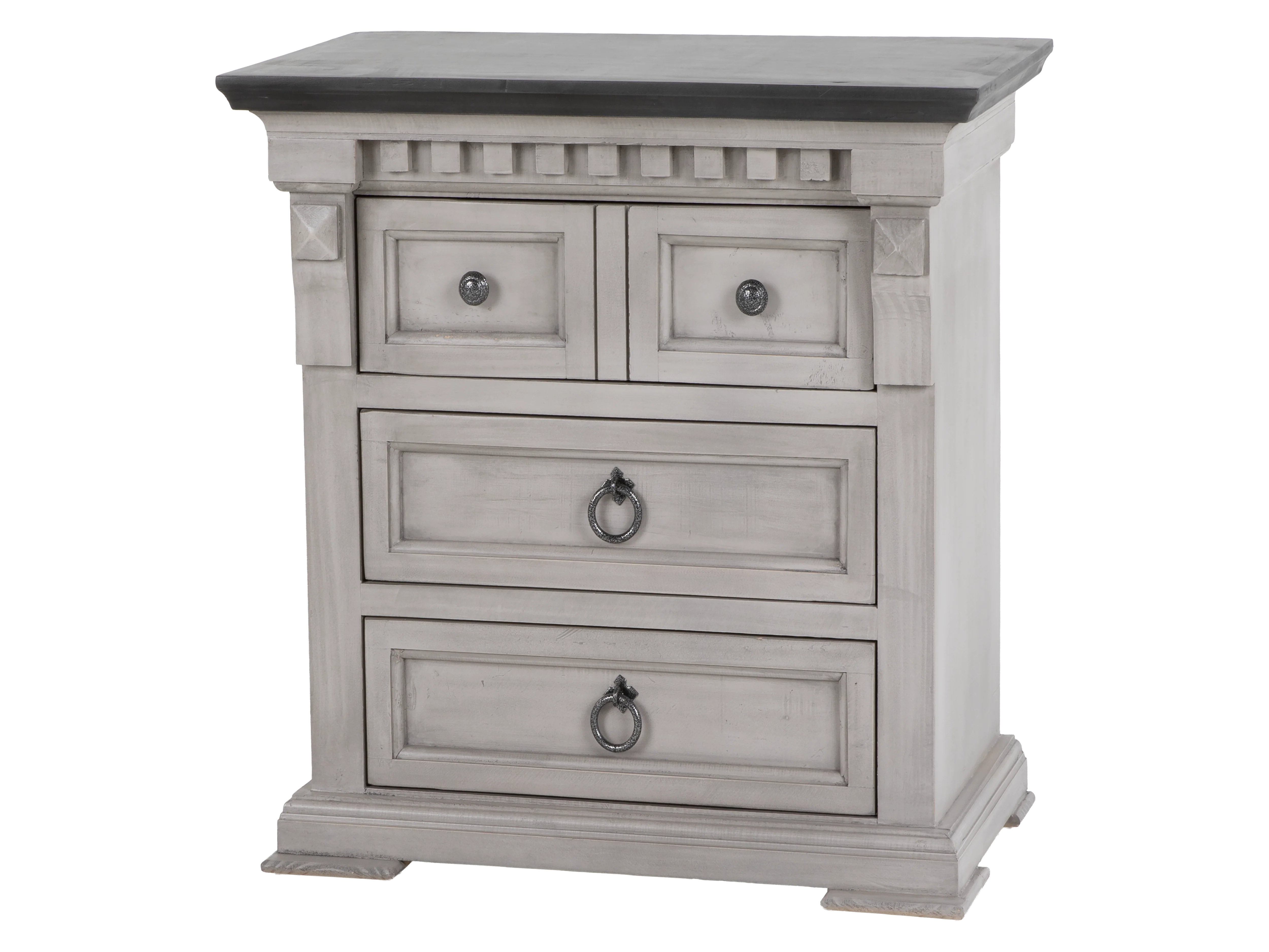 3711-mission-crest-rustic-farmhouse-two-tone-nightstand-weathered-gray-white-with-dark-top-1.webp Mission Crest Rustic Farmhouse Two-Tone Nightstand – Weathered Gray/White with Dark Top