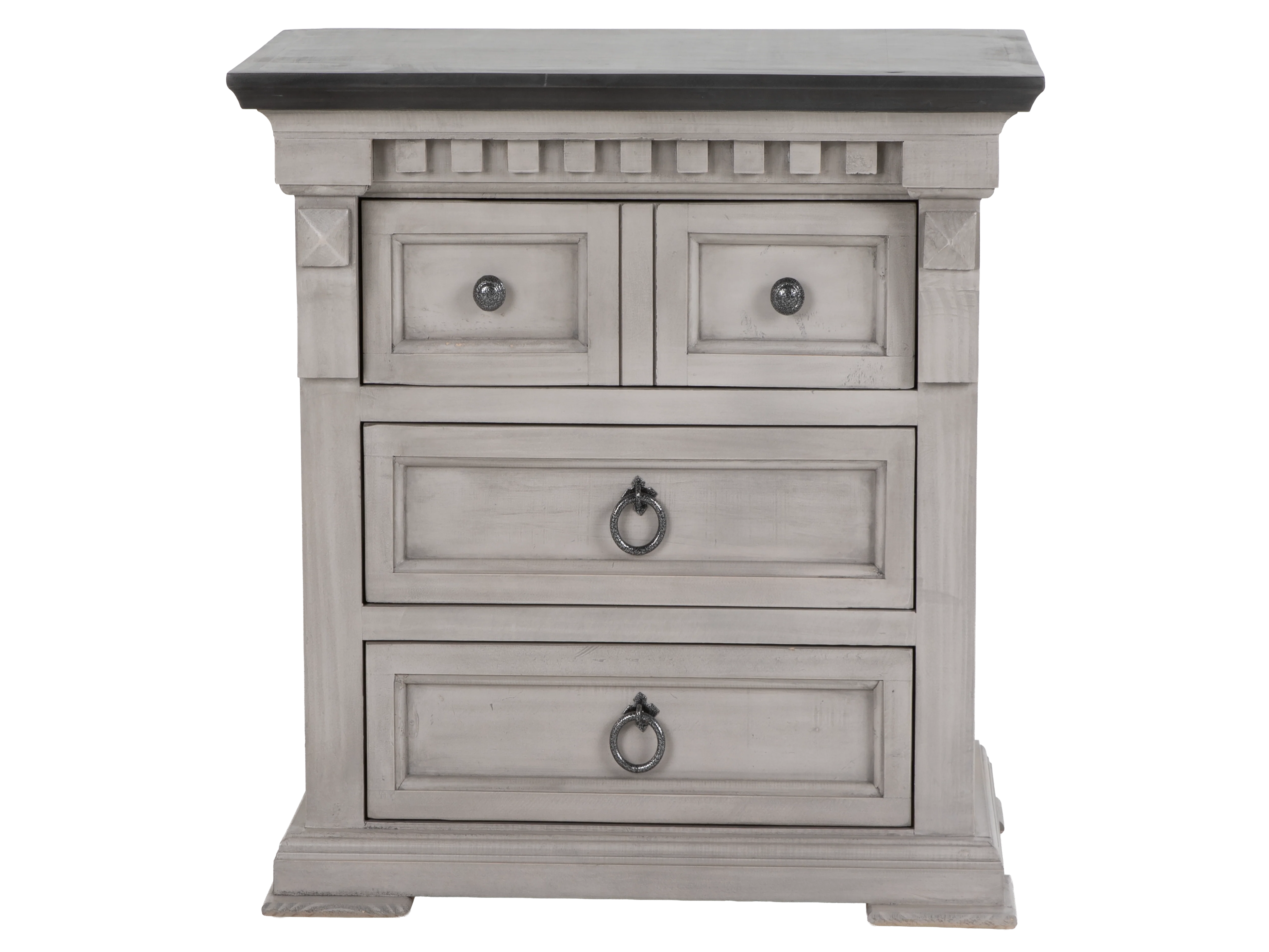 3711-mission-crest-rustic-farmhouse-two-tone-nightstand-weathered-gray-white-with-dark-top-2.webp Mission Crest Rustic Farmhouse Two-Tone Nightstand – Weathered Gray/White with Dark Top