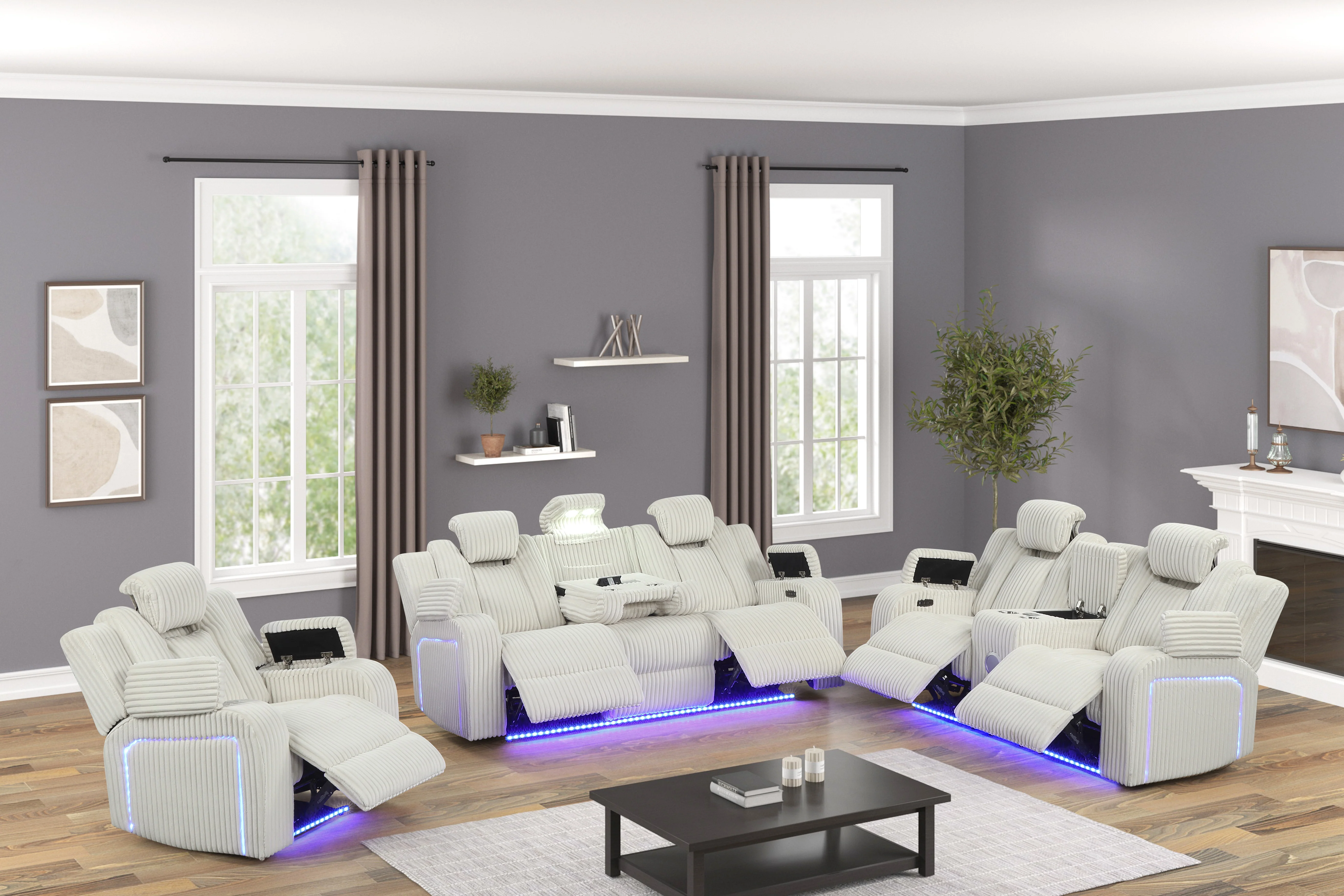 3717-beige-corduroy-power-reclining-living-room-set-w-power-headrests-led-lights-speakers-usb-wireless-charging-1.webp Beige Corduroy Power Reclining Living Room Set w/ Power Headrests, LED Lights, Speakers, USB & Wireless Charging