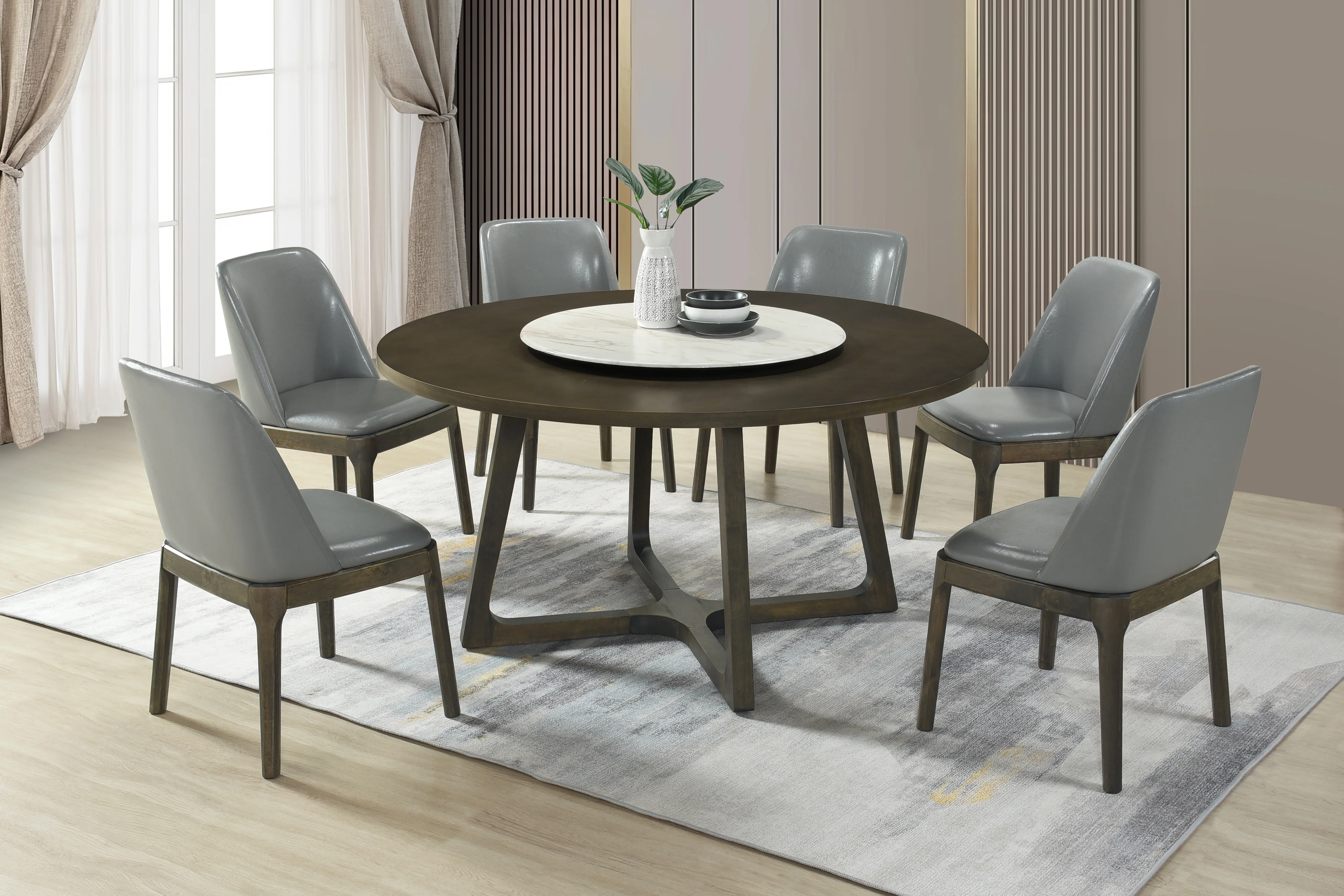 3722-modern-7-piece-round-dining-table-set-with-faux-marble-lazy-susan-and-grey-pu-chairs-1.webp Modern 7-Piece Round Dining Table Set with Faux Marble Lazy Susan and Grey PU Chairs