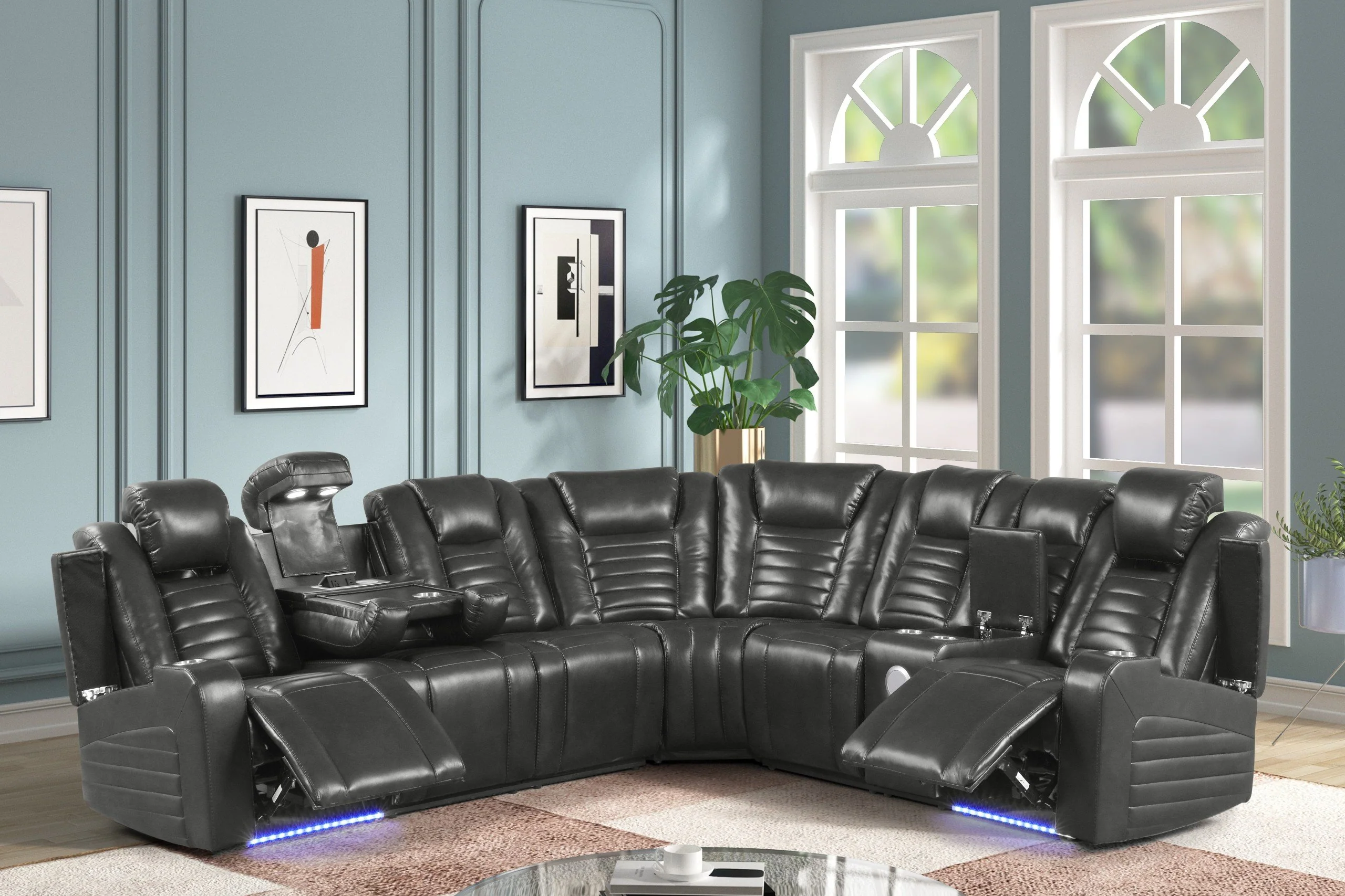 3738-modern-black-air-leather-power-reclining-sectional-w-power-headrests-led-reading-light-wireless-usb-charging-1.webp Modern Black Air Leather Power Reclining Sectional w/ Power Headrests, LED, Reading Light & Wireless/USB Charging