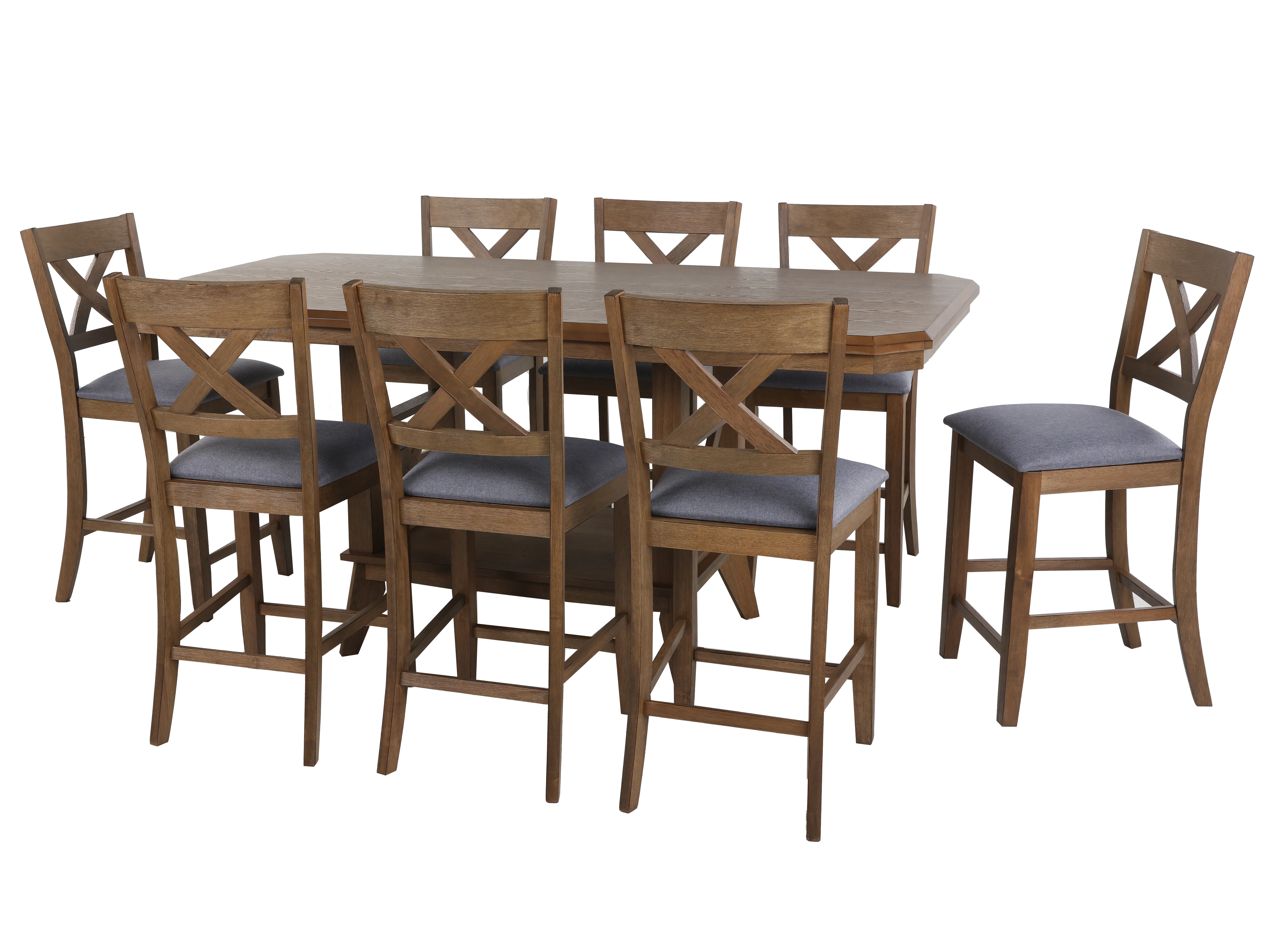Sierra Oak 9-Piece Counter-Height Dining Set with Storage Table & Upholstered X-Back Stools