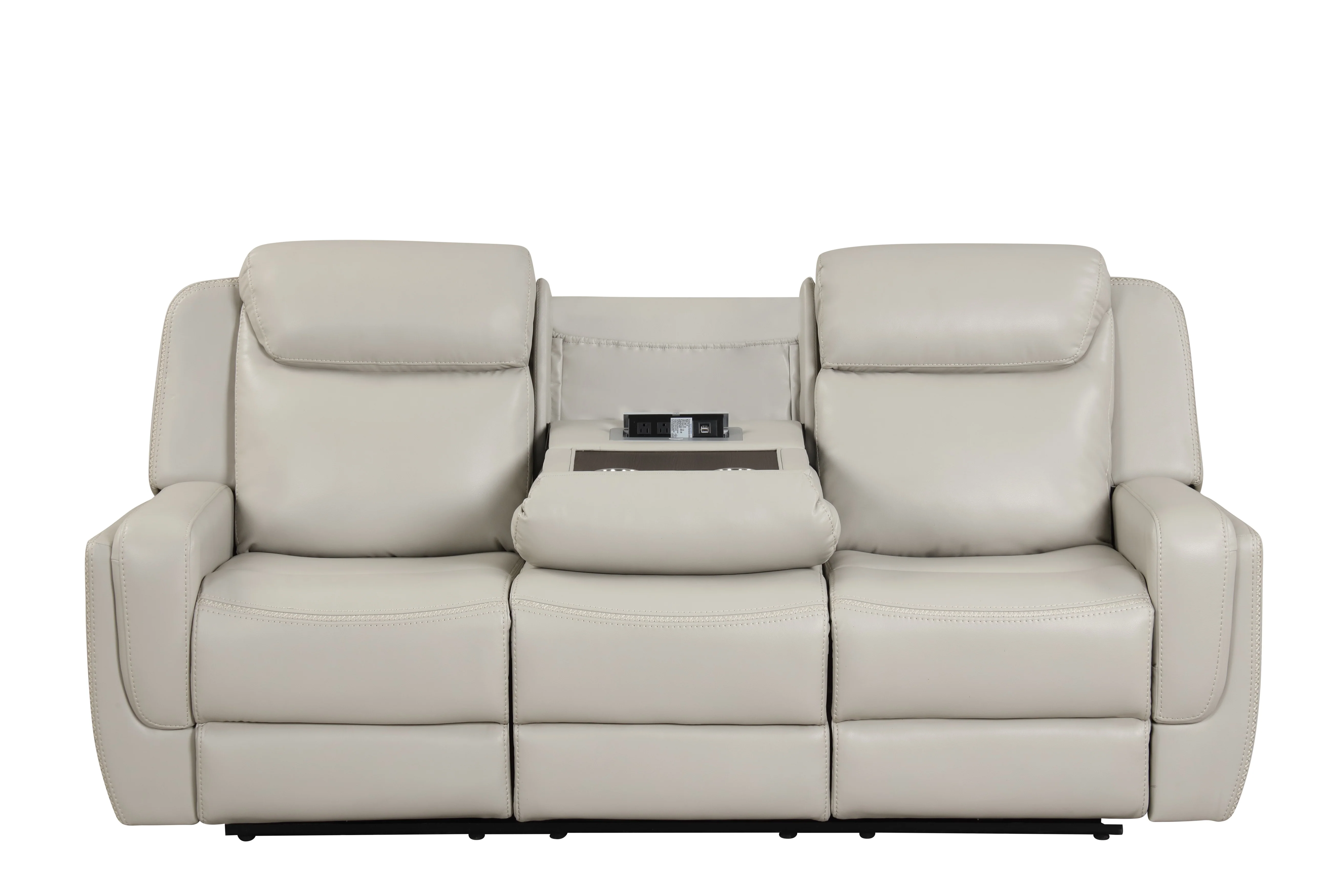 Contemporary Beige Air Leather 3-Piece Power Reclining Living Room Set with Console & USB