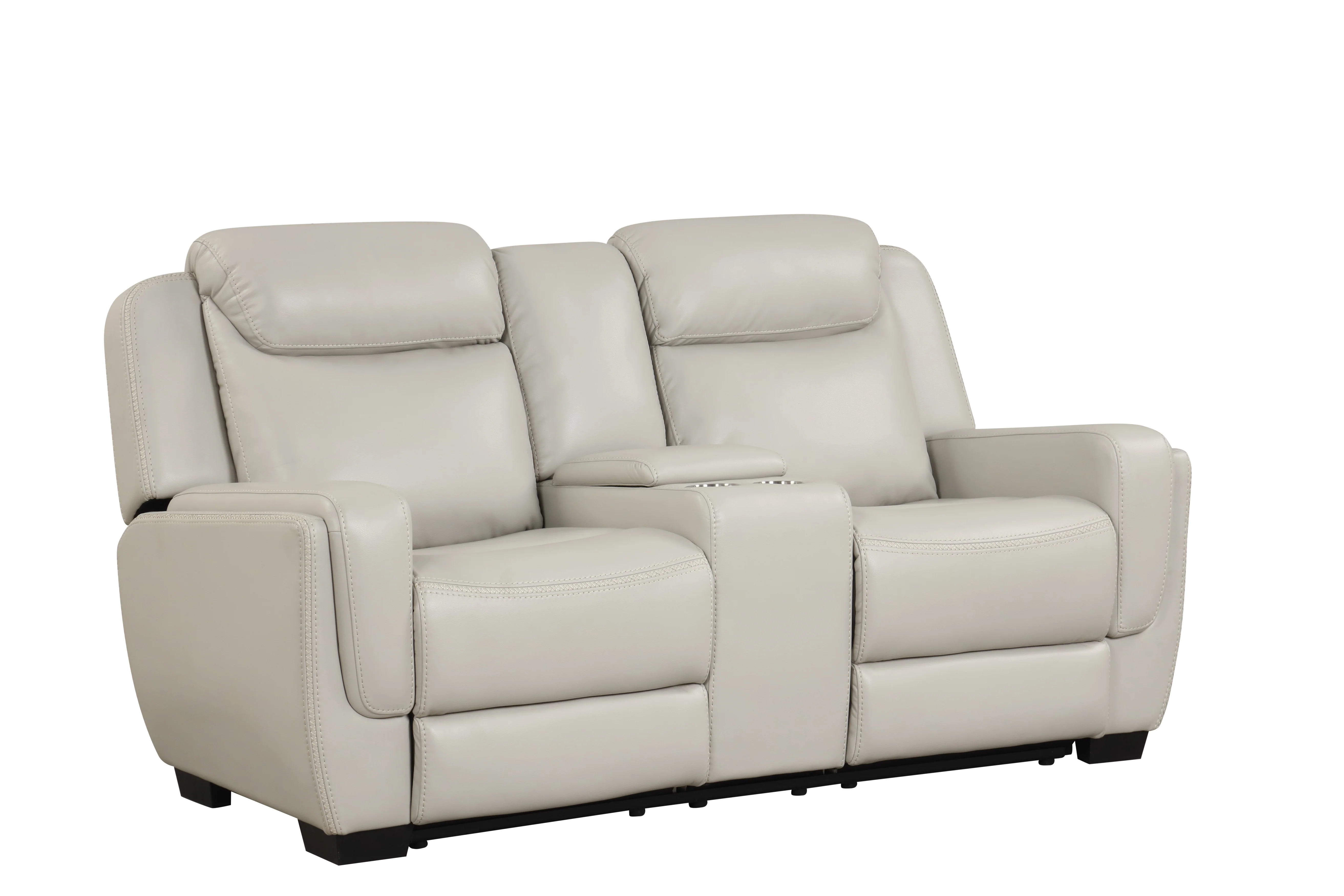 Contemporary Beige Air Leather 3-Piece Power Reclining Living Room Set with Console & USB
