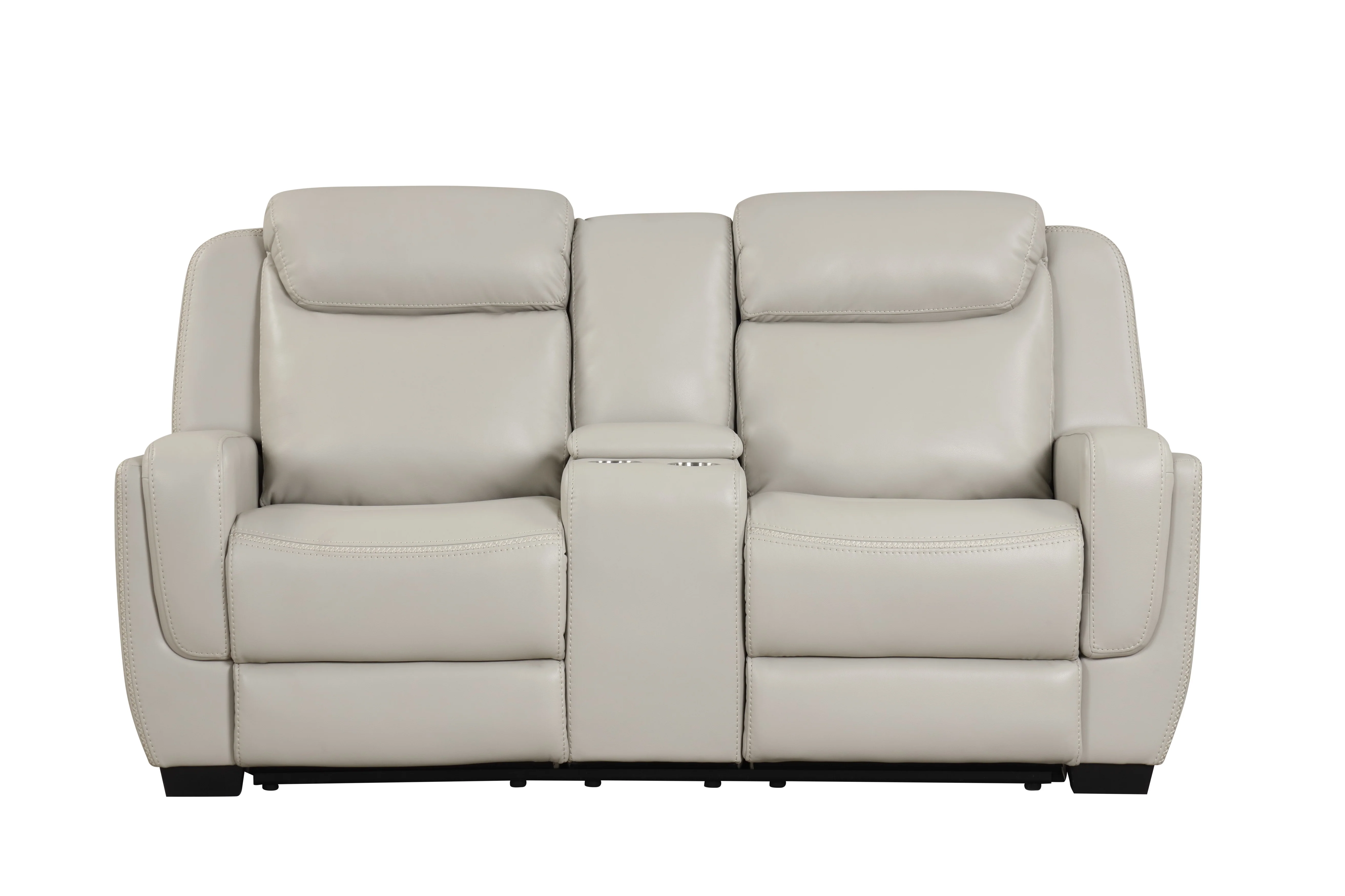 Contemporary Beige Air Leather 3-Piece Power Reclining Living Room Set with Console & USB