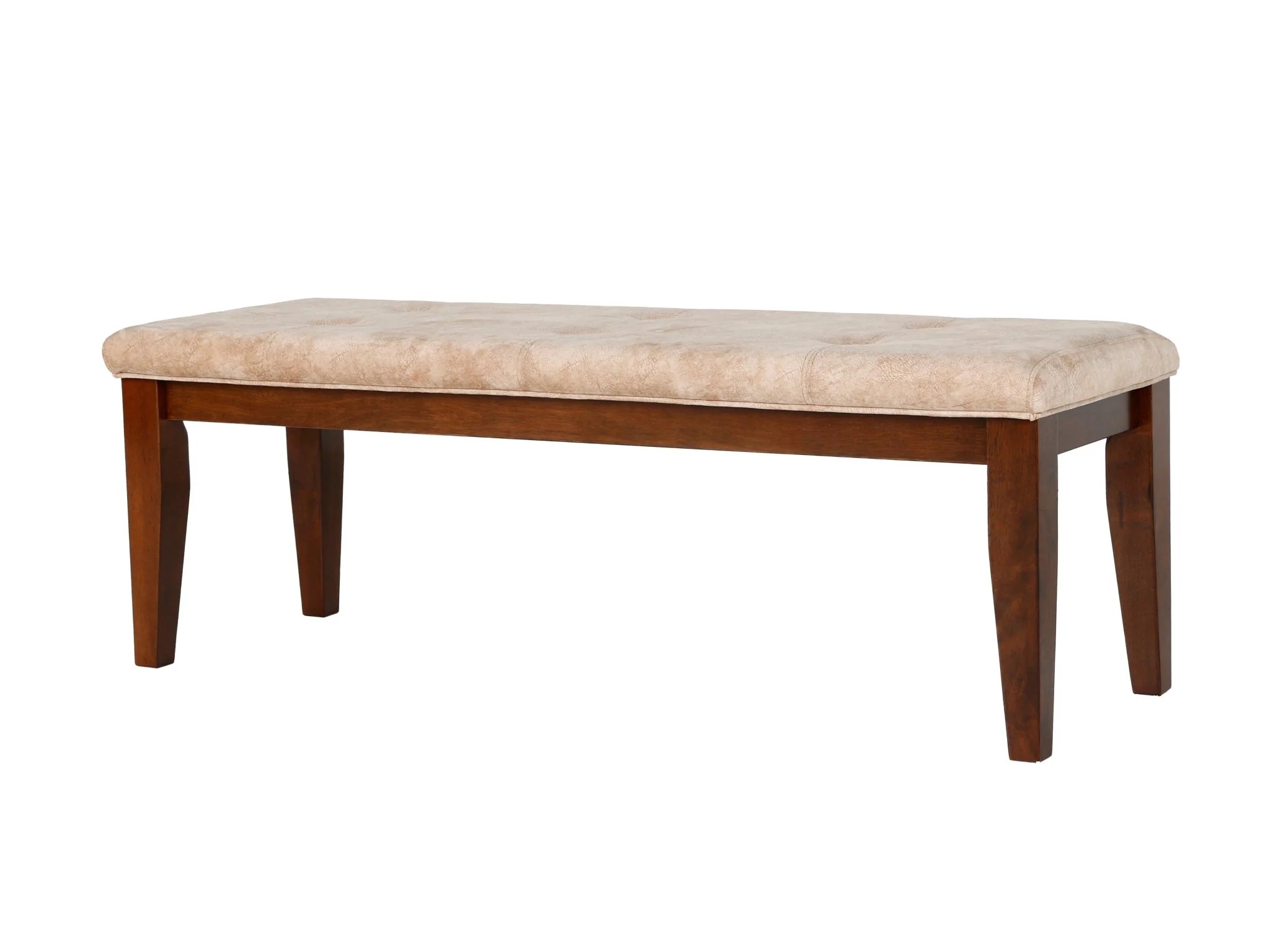 Transitional Brown Cherry 6-Piece Dining Set – 67" Table, Tufted Beige Upholstered Chairs & Bench