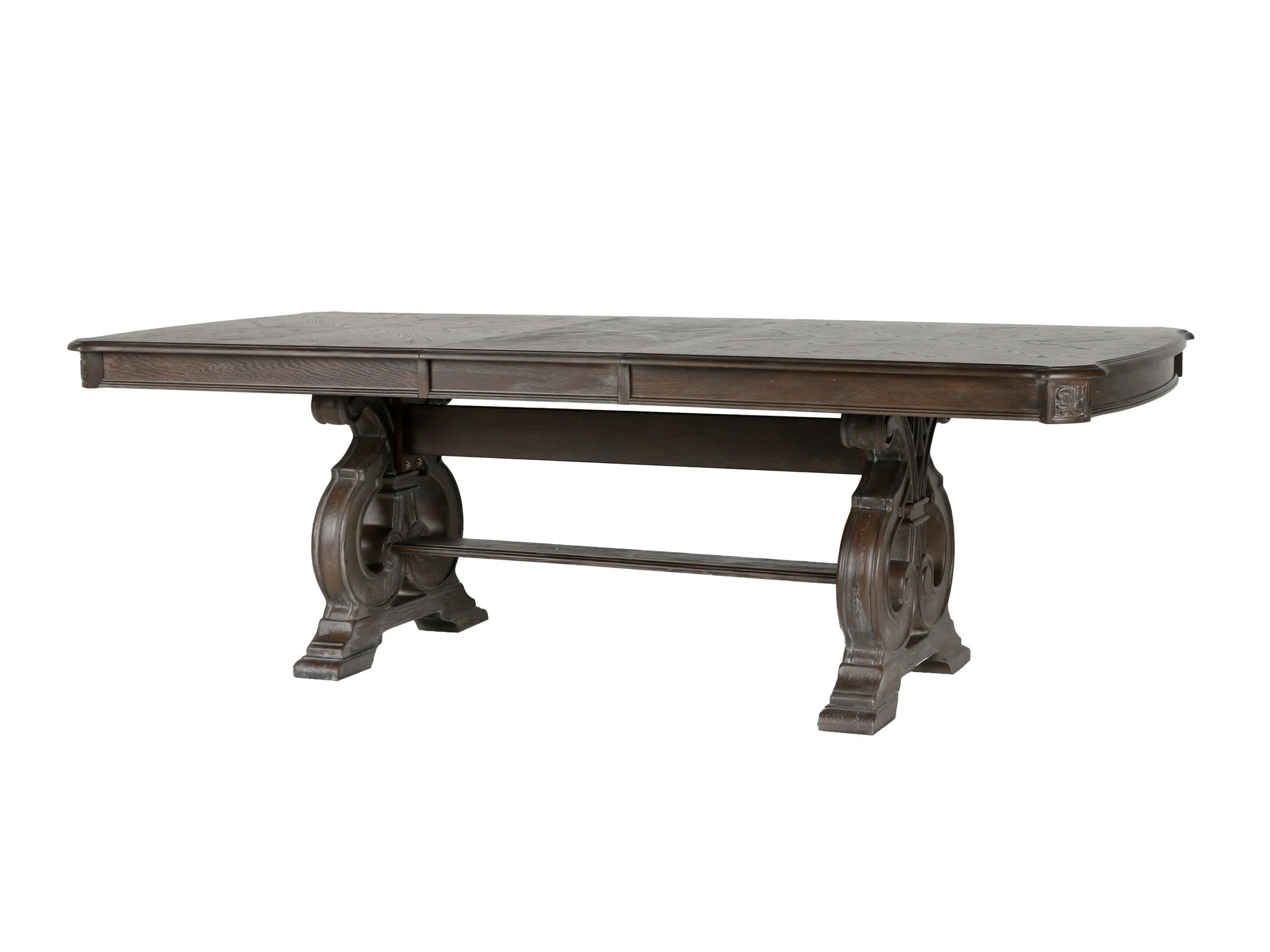Reclaimed Grey Oak 7-Piece Dining Set — Rectangular Trestle Table with 6 Upholstered Chairs