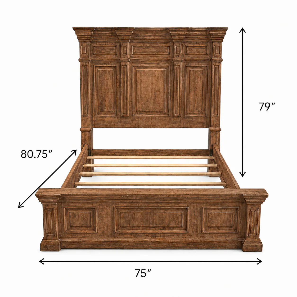 Traditional Rustic Natural Wood 6 Piece Bedroom Set with Panel Bed, Dresser, Mirror & Nightstand