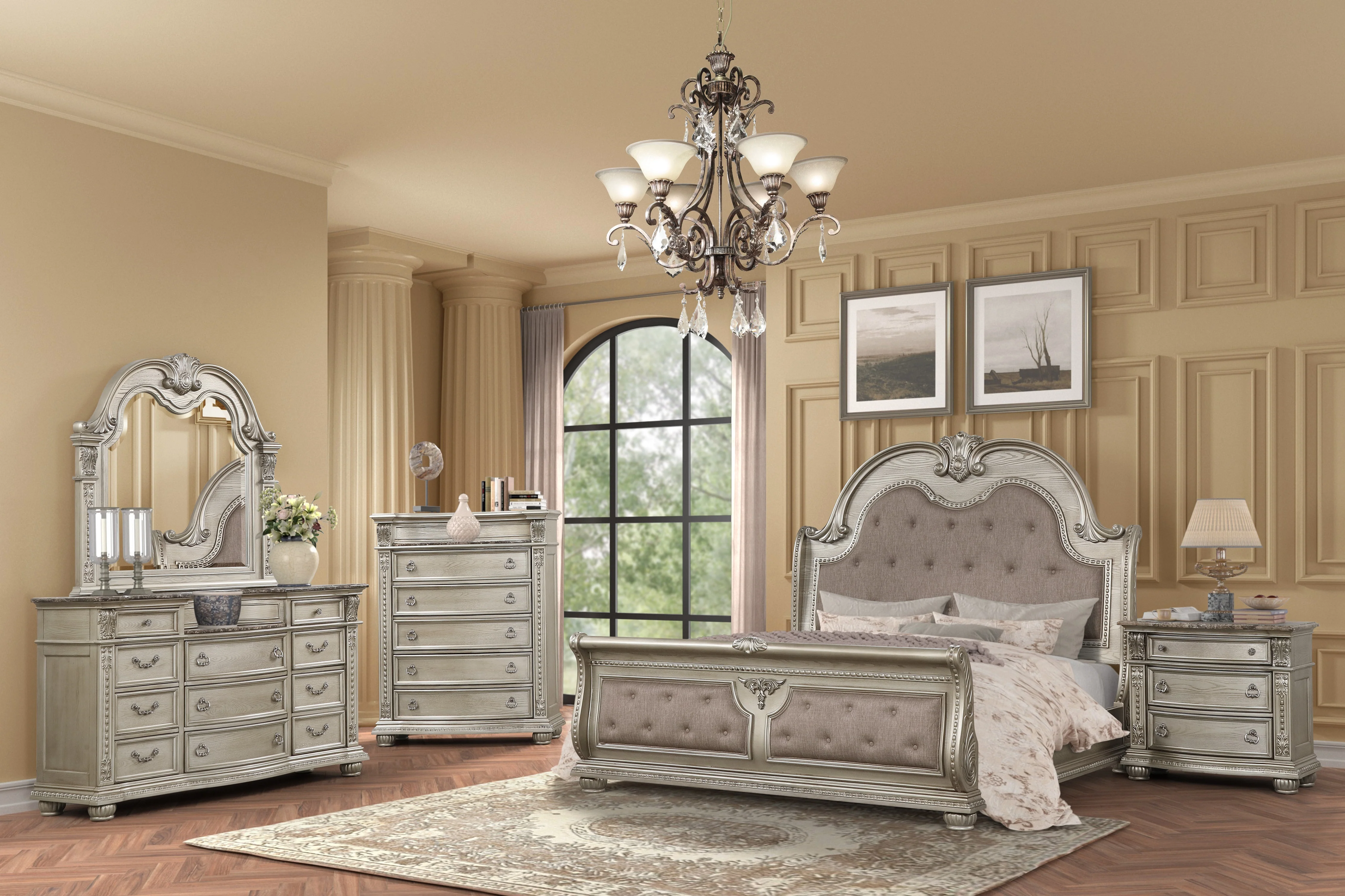 3782-gray-6-piece-queen-bedroom-set-w-pu-upholstered-headboard-marble-top-dresser-nightstand-beveled-mirror-1.webp Gray 6-Piece Queen Bedroom Set w/ PU Upholstered Headboard, Marble-Top Dresser & Nightstand, Beveled Mirror