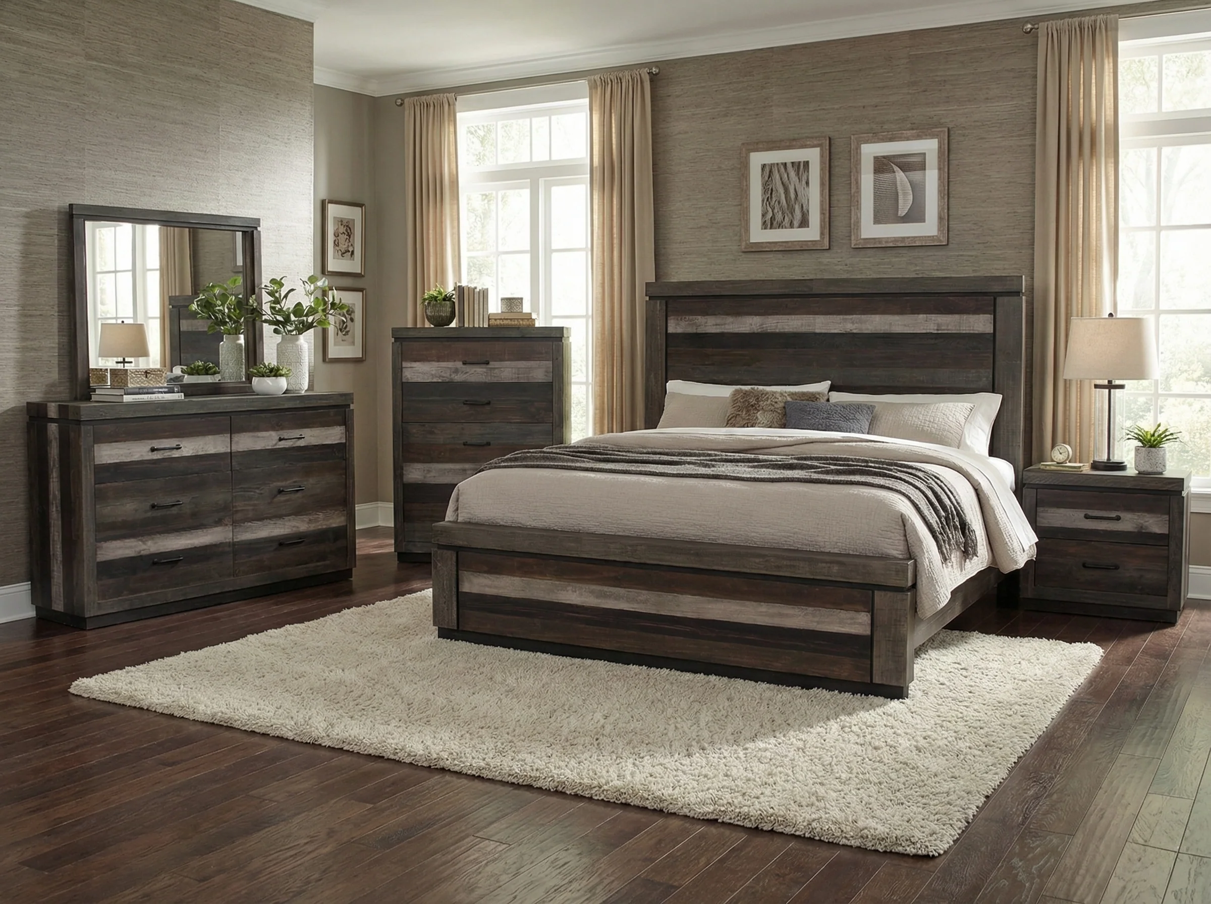 3810-westminster-rustic-6-piece-distressed-multi-tone-bedroom-set-with-panel-bed-dresser-mirror-nightstand-1.webp Westminster Rustic 6-Piece Distressed Multi-Tone Bedroom Set with Panel Bed, Dresser, Mirror & Nightstand