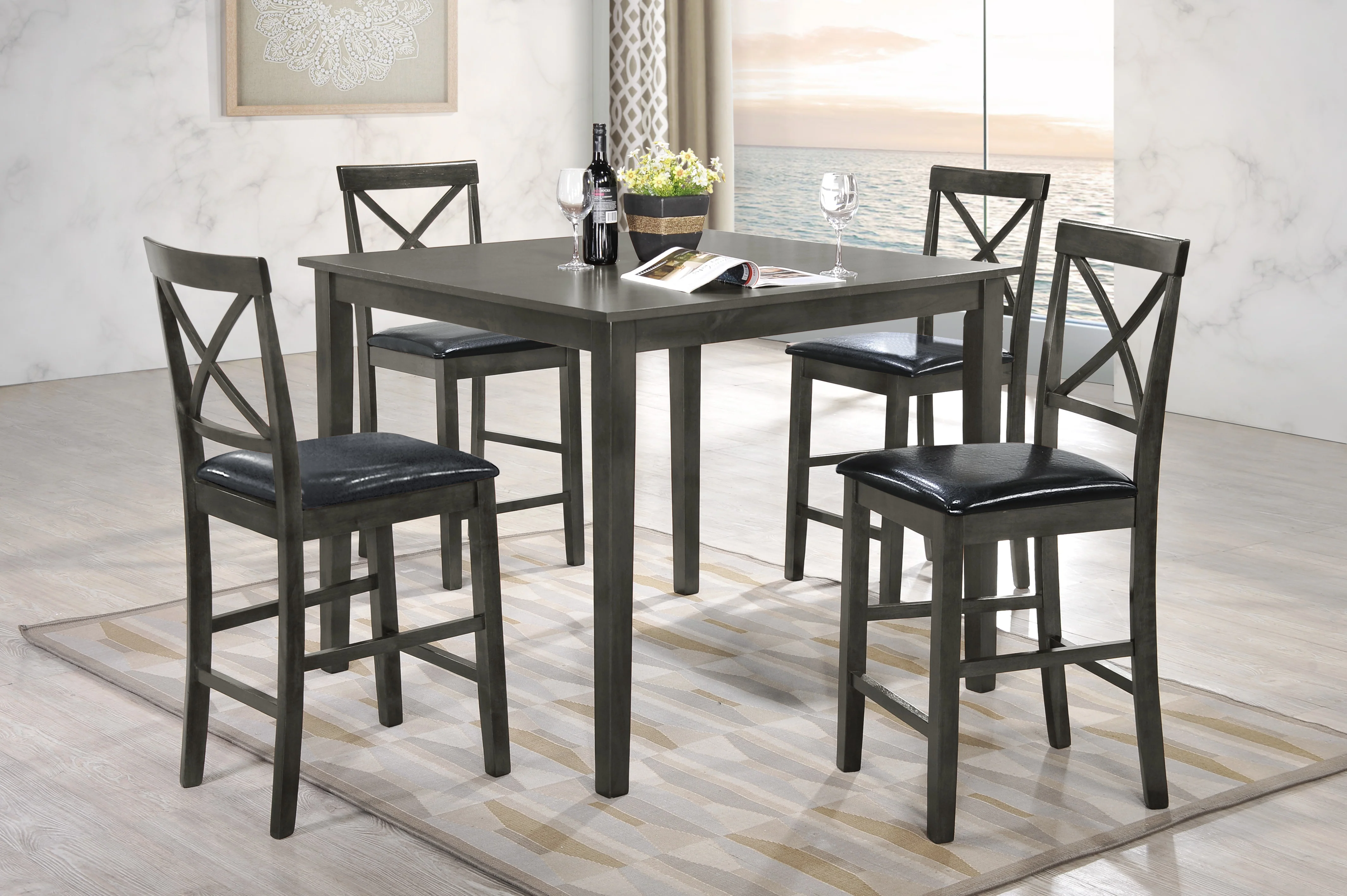3827-transitional-5-piece-counter-height-dining-set-with-42-square-pub-table-x-back-chairs-1.webp Transitional 5-Piece Counter Height Dining Set with 42" Square Pub Table & X-Back Chairs