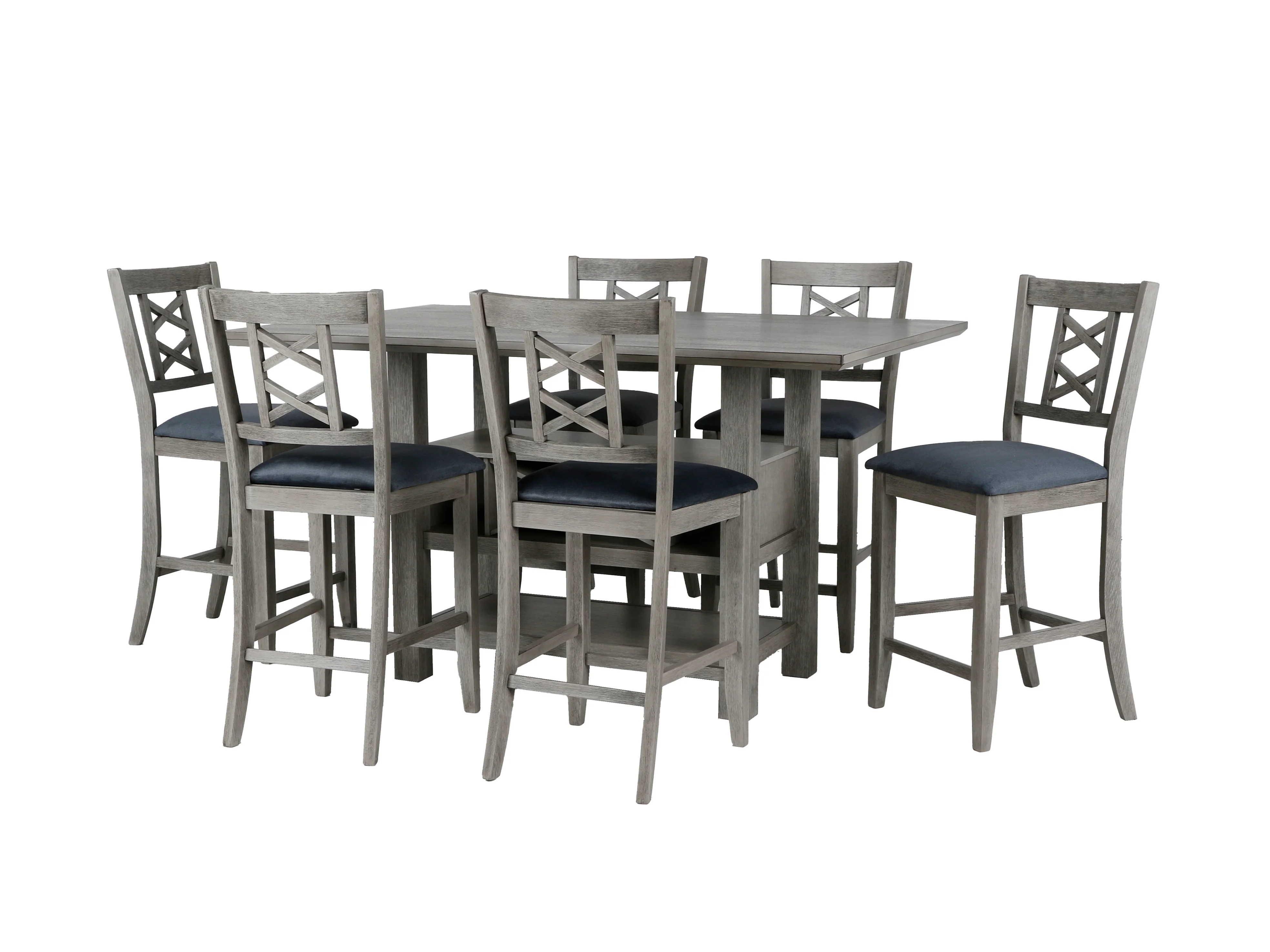 3828-gray-wood-7-piece-counter-height-dining-set-with-built-in-wine-rack-storage-shelf-2.webp Gray Wood 7-Piece Counter Height Dining Set with Built-In Wine Rack & Storage Shelf