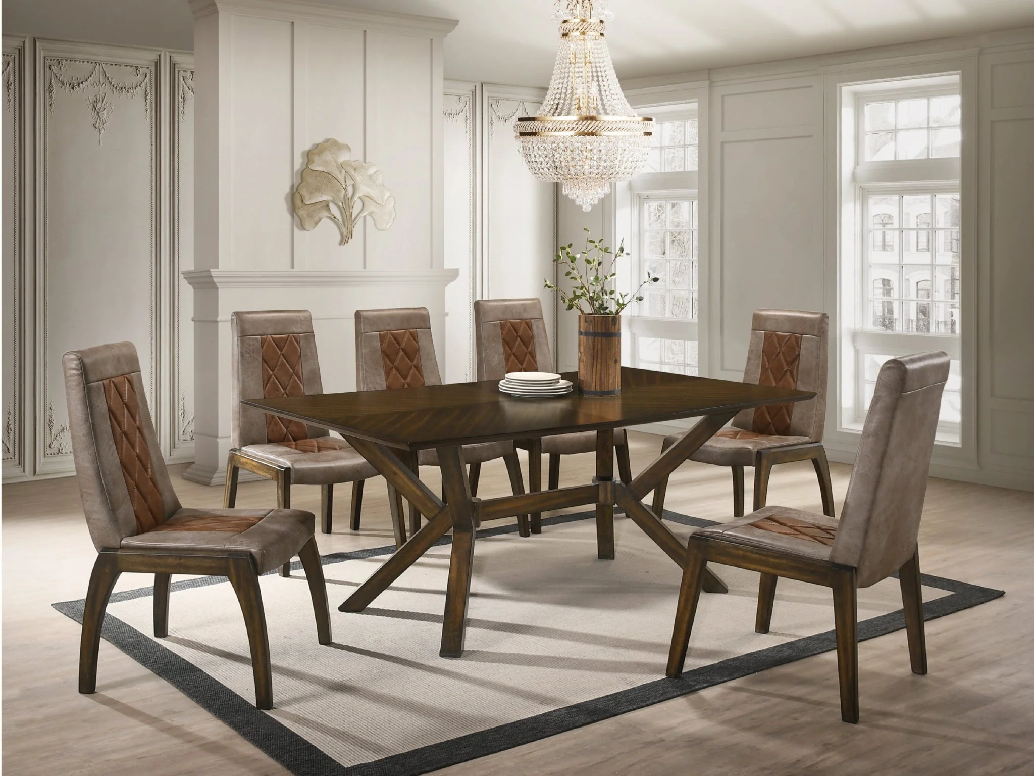 Brown Modern 7-Piece Dining Set — Dining Table & 6 Chairs
