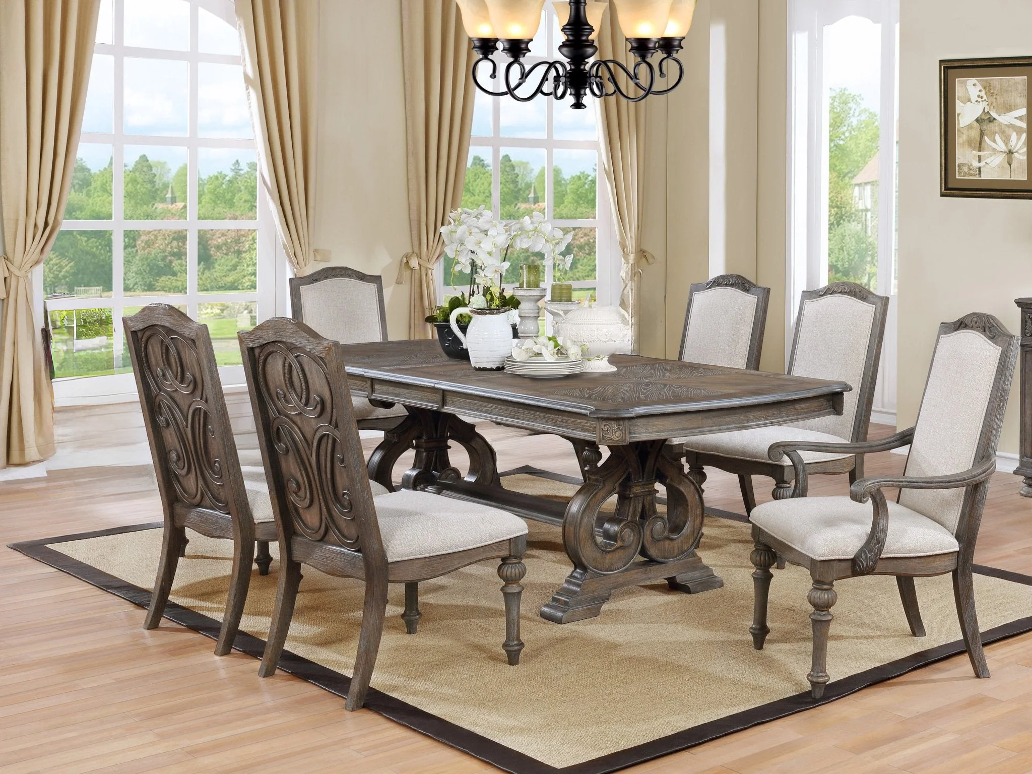 3838-reclaimed-grey-oak-7-piece-dining-set-rectangular-trestle-table-with-6-upholstered-chairs-1.webp Reclaimed Grey Oak 7-Piece Dining Set — Rectangular Trestle Table with 6 Upholstered Chairs