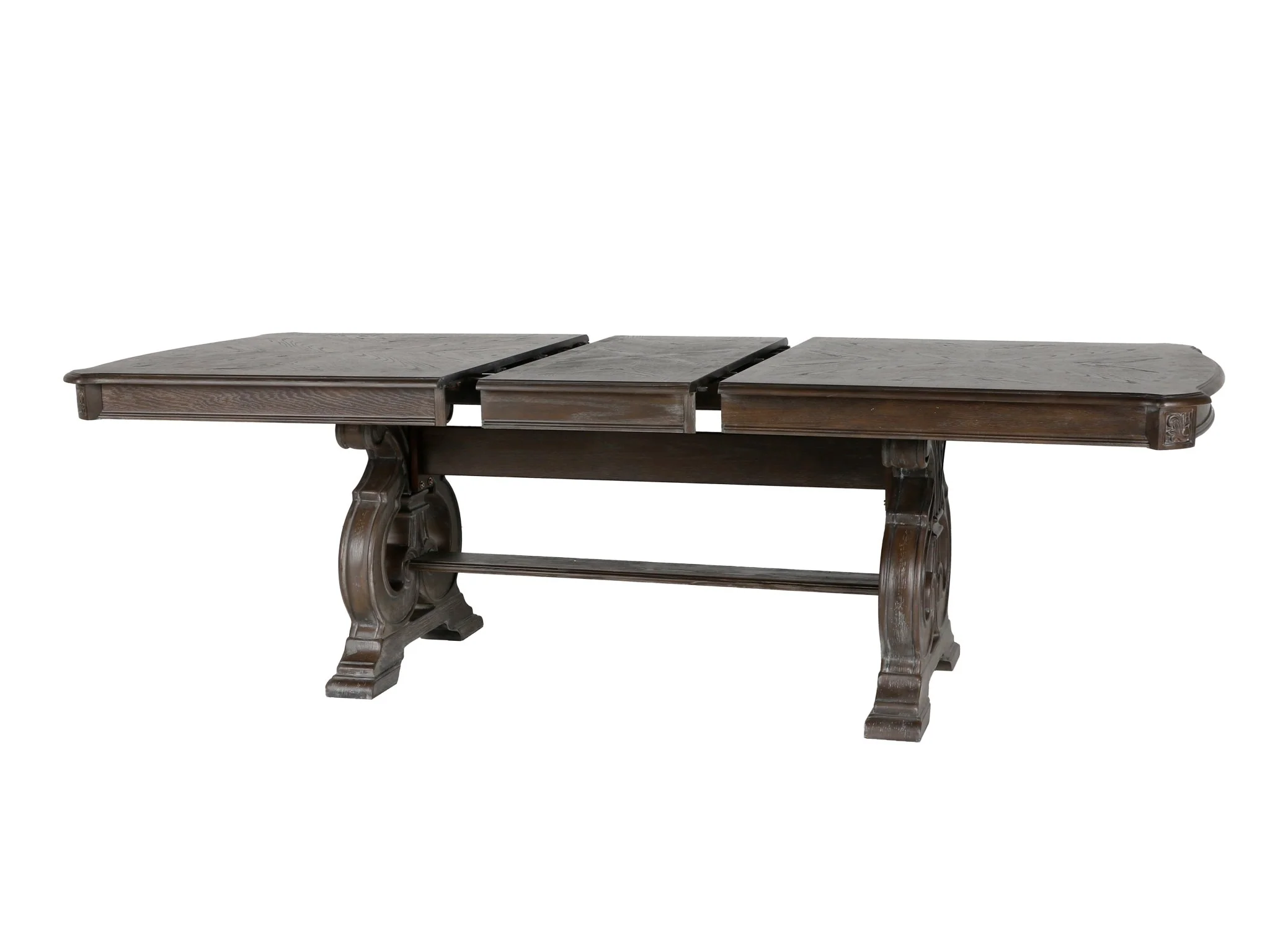 Reclaimed Grey Oak 7-Piece Dining Set — Rectangular Trestle Table with 6 Upholstered Chairs