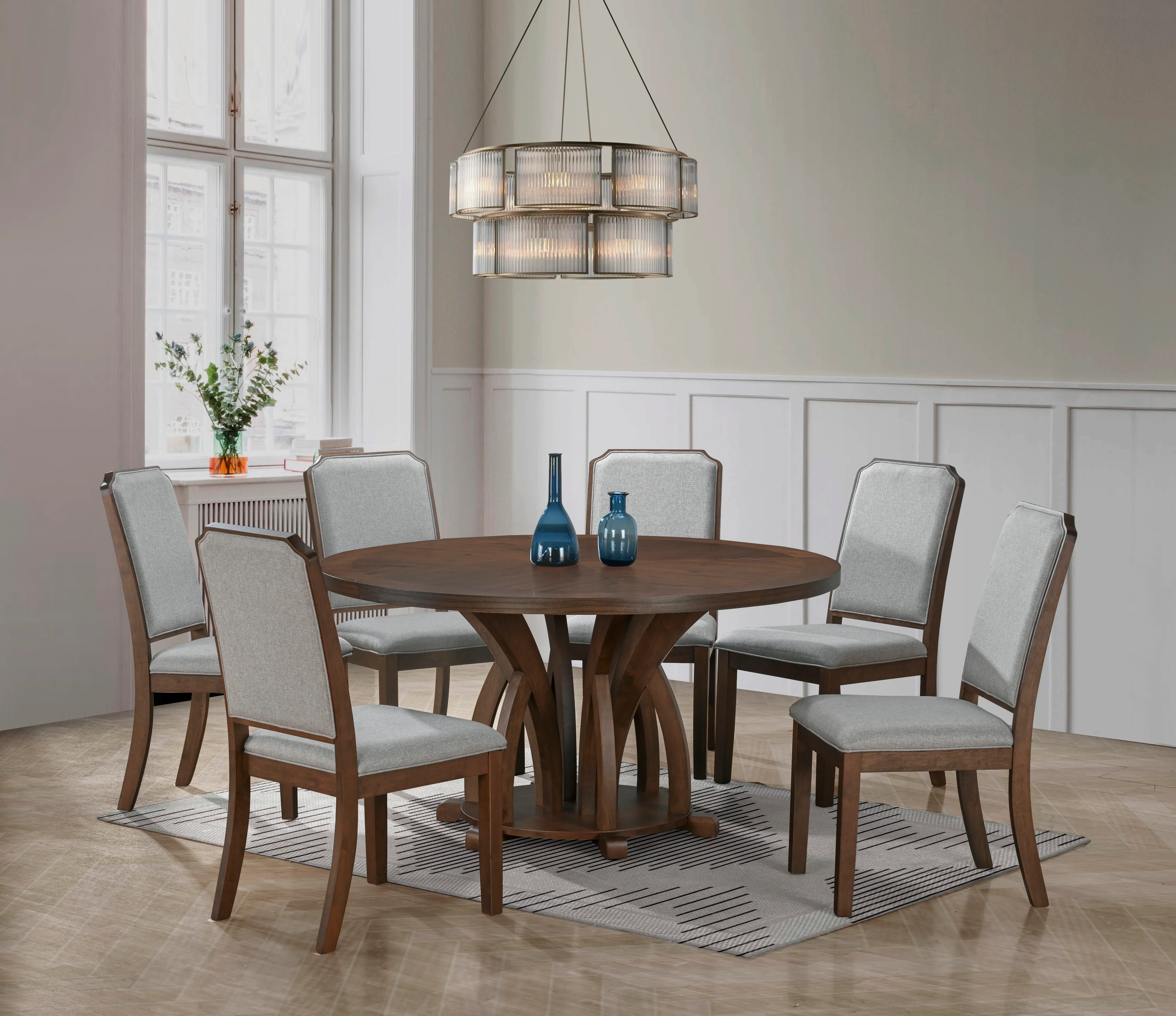 387-7-piece-walnut-round-dining-set-with-upholstered-side-chairs-1.webp 7-Piece Walnut Round Dining Set with Upholstered Side Chairs
