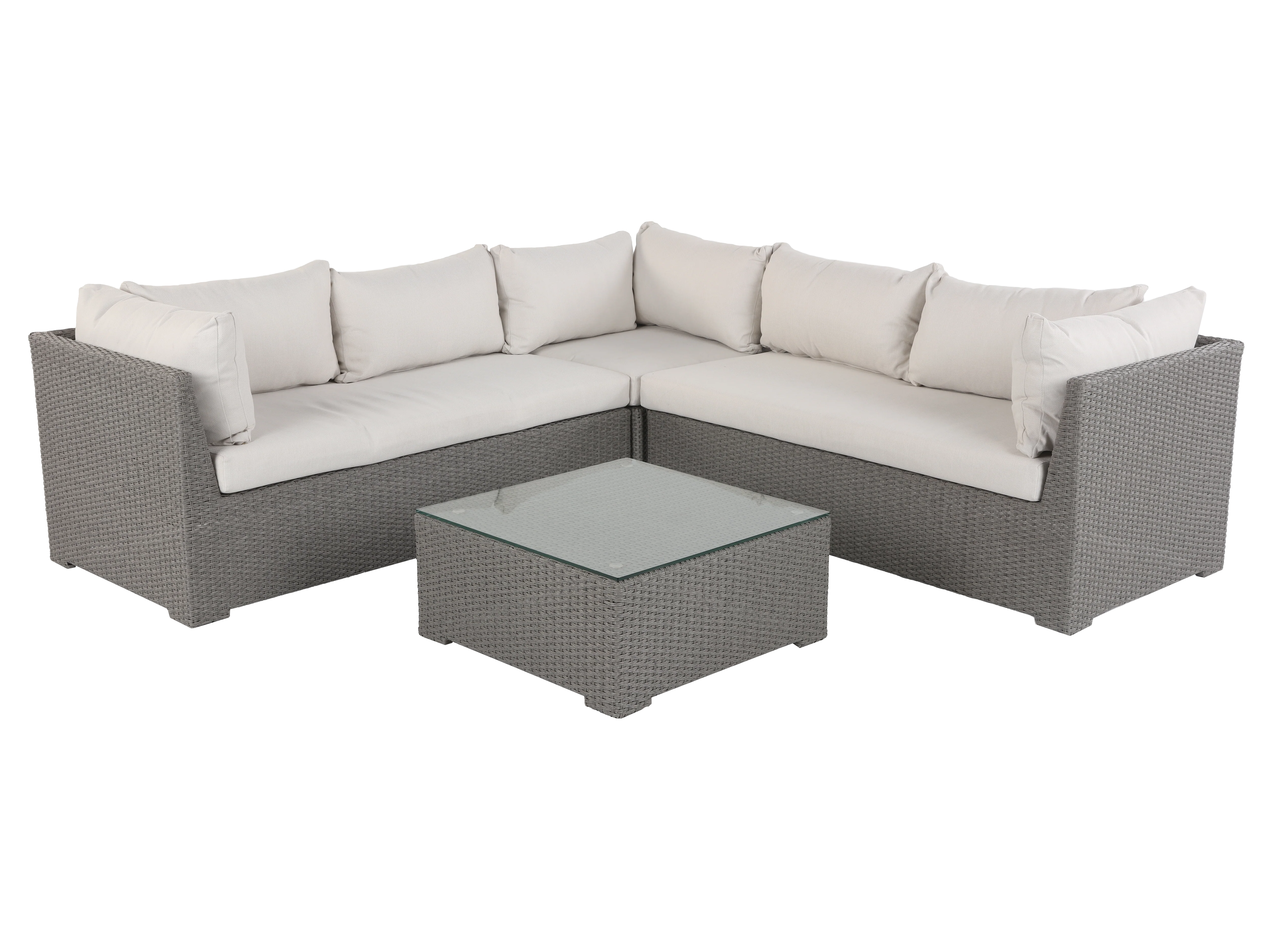 4-Piece Outdoor Wicker Sectional Set with Glass-Top Coffee Table
